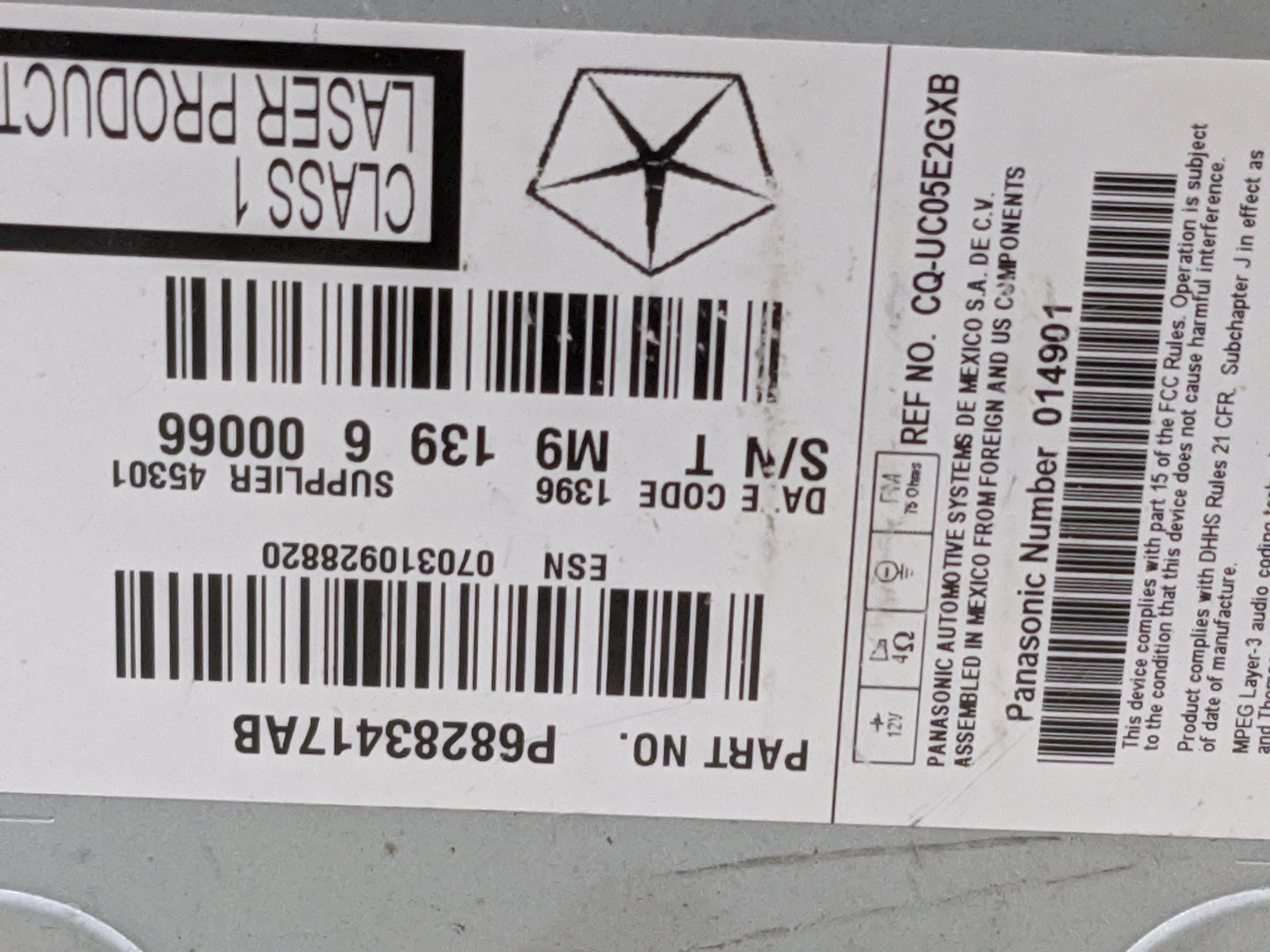 2018-2020 Dodge Journey Radio AM FM Cd Player Receiver Replacement P/N:P68283417AB CQ-UC05E2GXB Fits Fits 2018 2019 2020 OEM