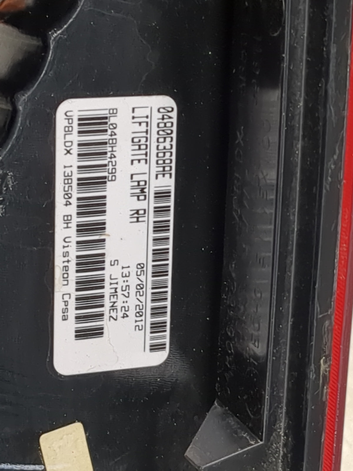 2016 Dodge Journey Passenger Right Side Deck Lid Mounted Tail Light 1512462 - Oemusedautoparts1.com