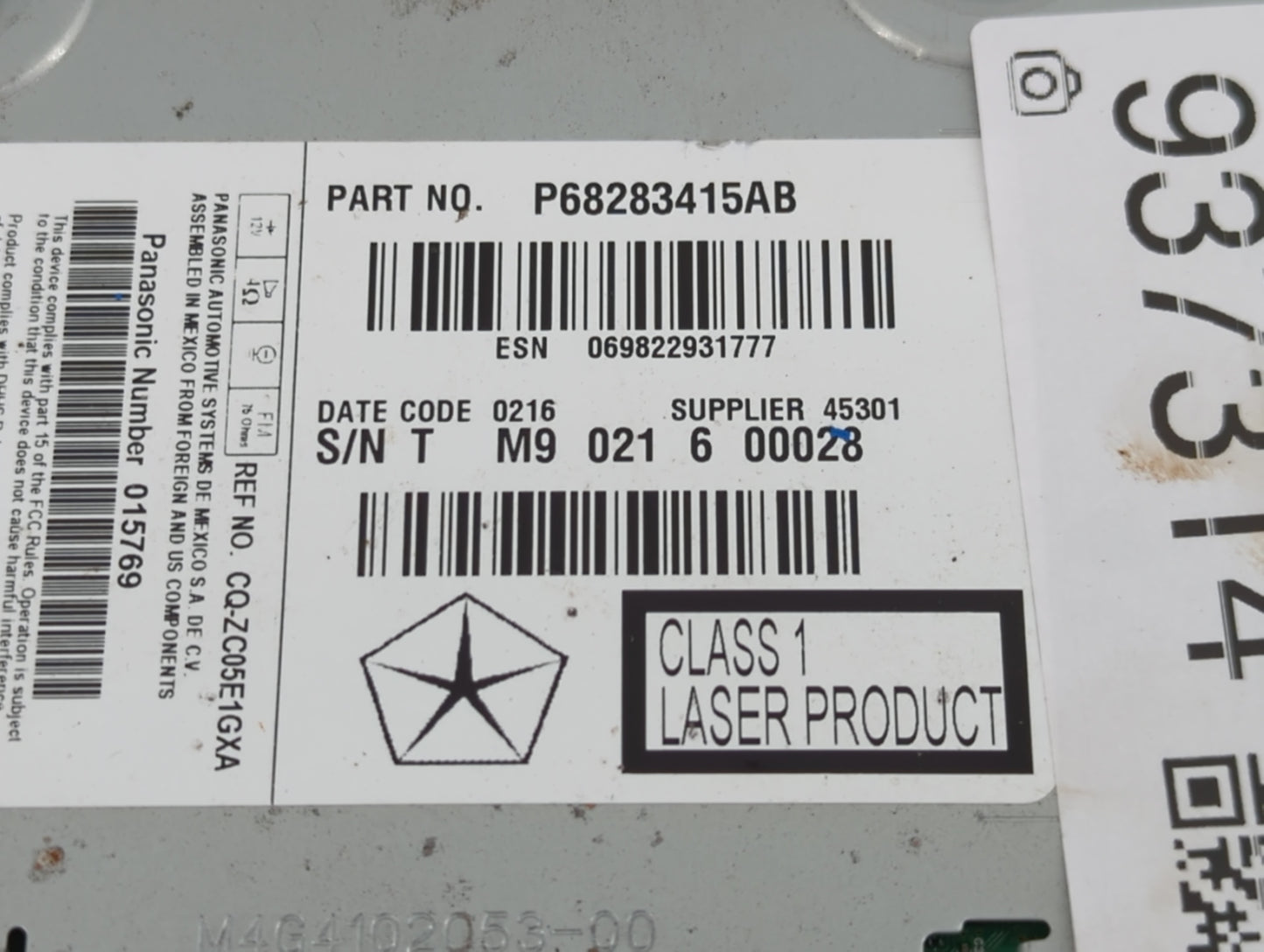 2016 Dodge Journey Radio AM FM Cd Player Receiver Replacement P/N:P68283415AB Fits OEM Used Auto Parts - Oemusedautoparts1.c