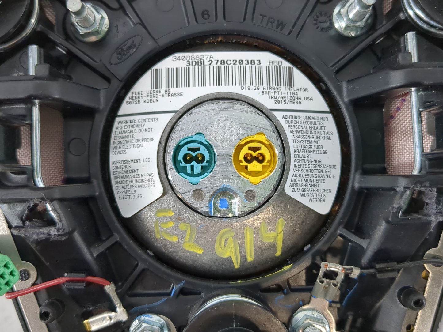 2015-2016 Ford Escape Air Bag Driver Left Steering Wheel Mounted P/N:EJ54 A042B85 BA3 Fits Fits 2015 2016 OEM Used Auto Part