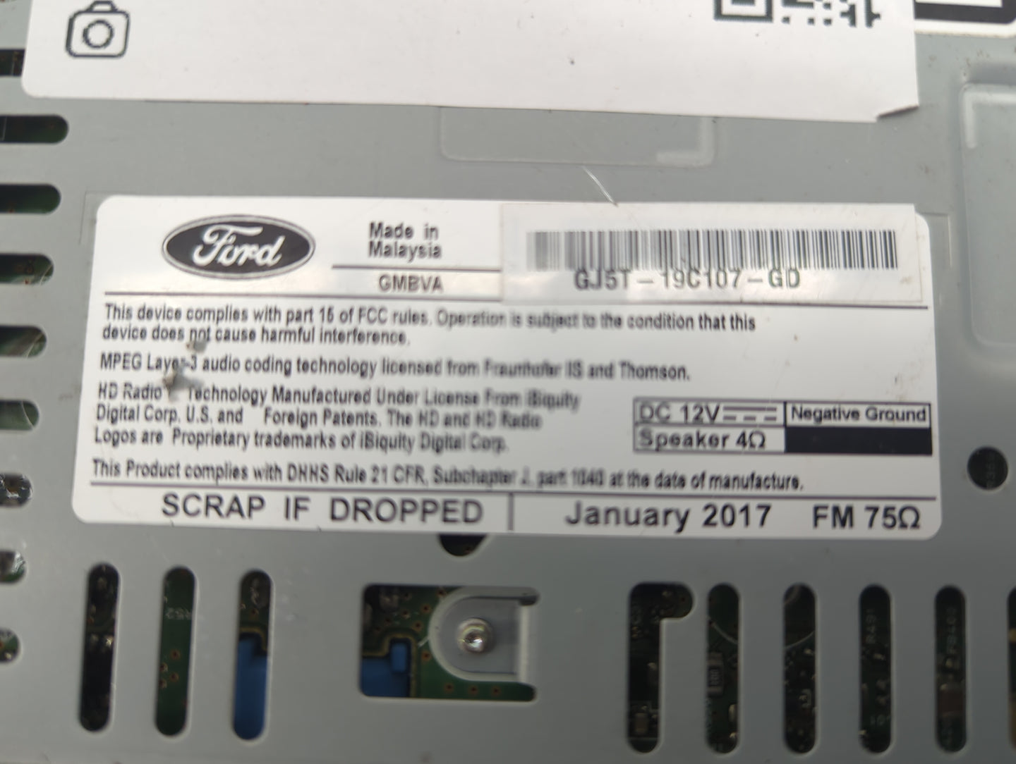 2015-2019 Ford Escape Radio AM FM Cd Player Receiver Replacement P/N:GJ5T-19C107-GD Fits Fits 2015 2016 2017 2018 2019 OEM U