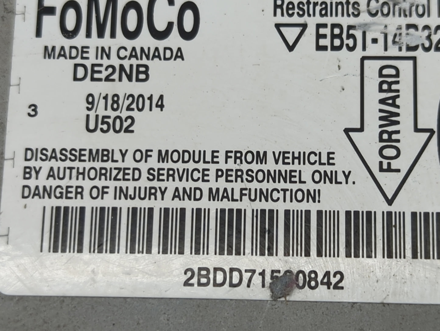 2015-2016 Ford Escape Safety Restraint Srs Airbag Control Module - Oemusedautoparts1.com