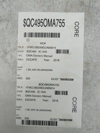 2016 Ford Escape Owners Manual Book Guide P/N:GJ5J19A321AA OEM Used Auto Parts - Oemusedautoparts1.com