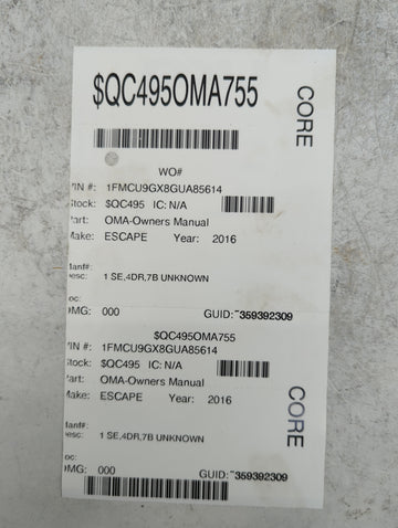 2016 Ford Escape Owners Manual Book Guide P/N:GJ5J19A321AA OEM Used Auto Parts - Oemusedautoparts1.com