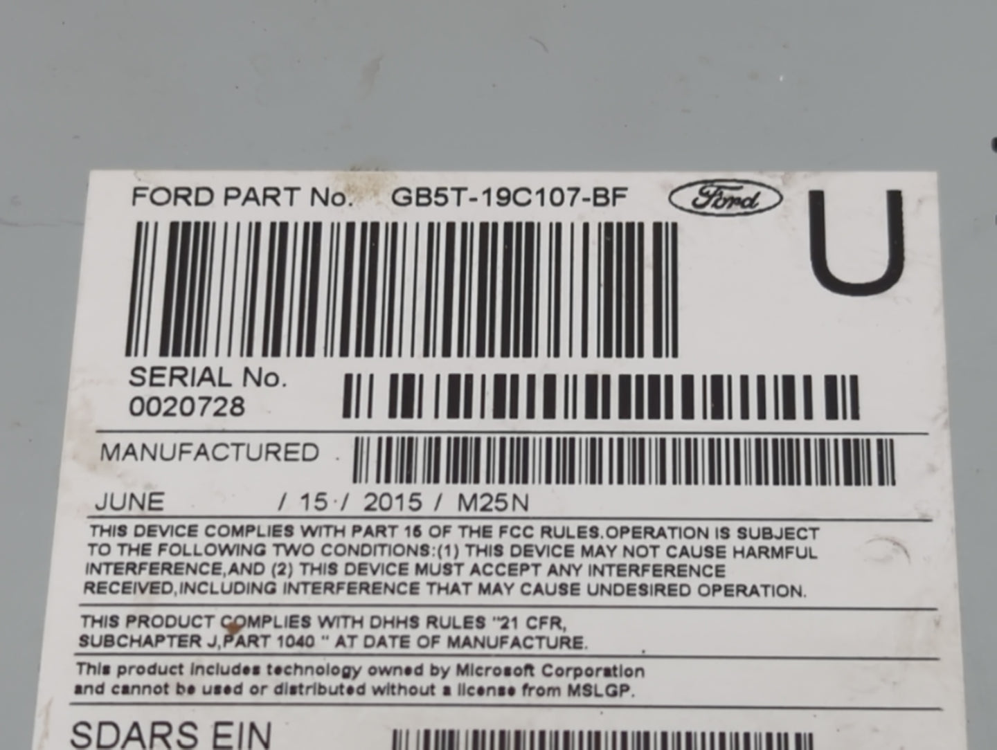2016-2017 Ford Explorer Radio AM FM Cd Player Receiver Replacement P/N:GB5T-19C107-BF Fits Fits 2016 2017 OEM Used Auto Part