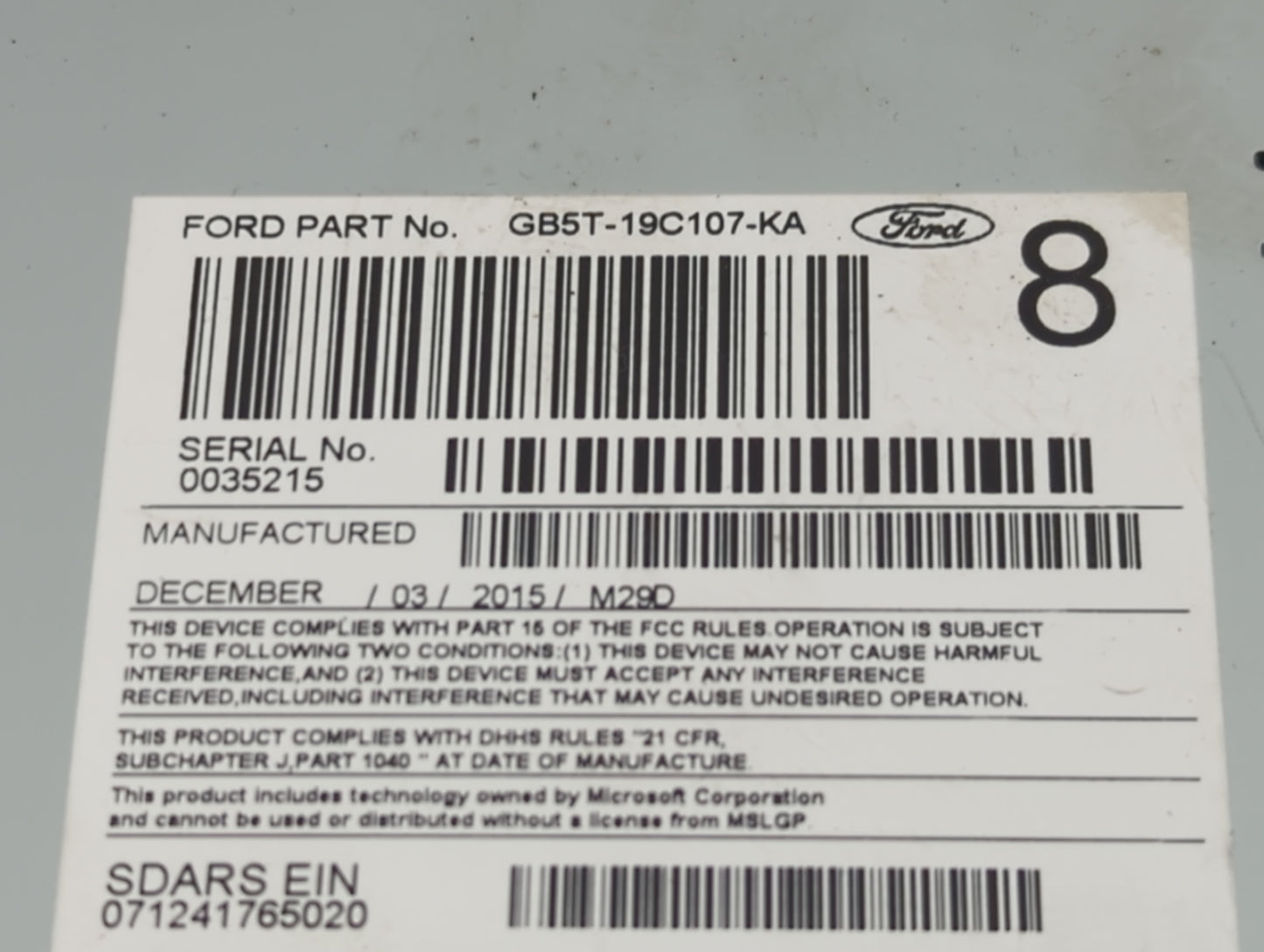 2016-2017 Ford Explorer Radio AM FM Cd Player Receiver Replacement P/N:GB5T-19C107-KA Fits Fits 2016 2017 OEM Used Auto Part