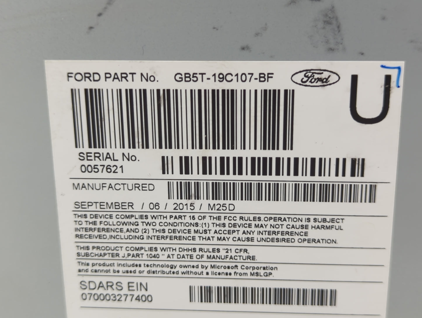 2016-2017 Ford Explorer Radio AM FM Cd Player Receiver Replacement P/N:GB5T-19C107-BF Fits Fits 2016 2017 OEM Used Auto Part