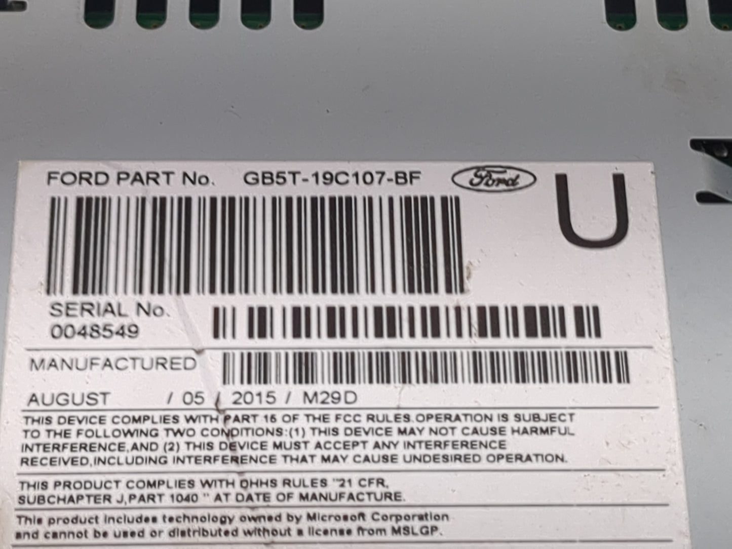 2016-2017 Ford Explorer Radio AM FM Cd Player Receiver Replacement P/N:GB5T-19C107-BF PU-3922L-A Fits Fits 2016 2017 OEM Use