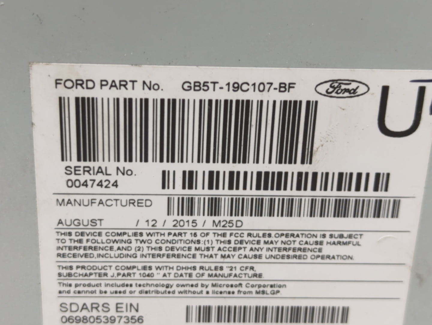 2016-2017 Ford Explorer Radio AM FM Cd Player Receiver Replacement P/N:GB5T-19C107-BF GB5T-19C107-BG Fits Fits 2016 2017 OEM