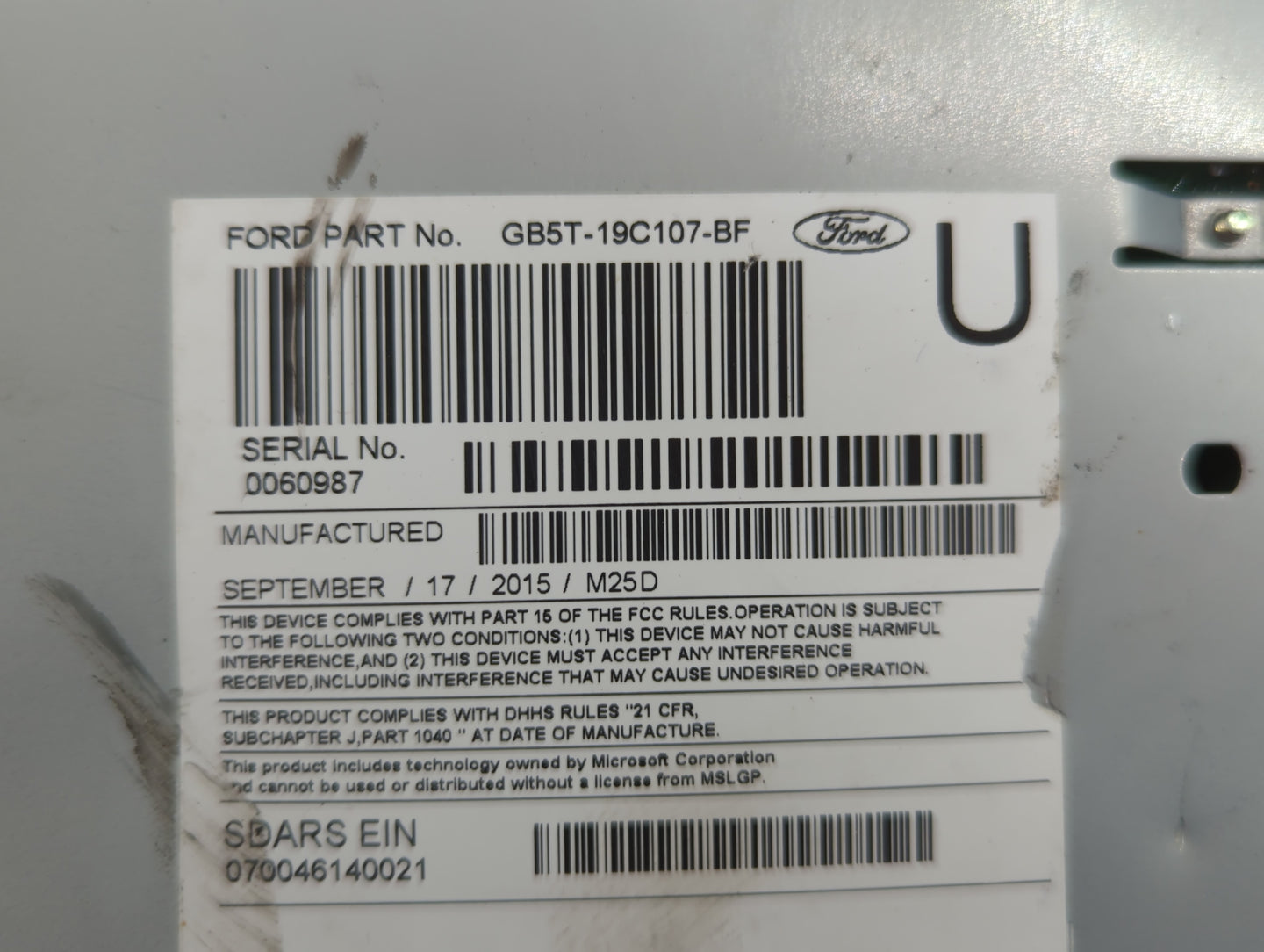 2016-2017 Ford Explorer Radio AM FM Cd Player Receiver Replacement P/N:GB5T-19C107-BF Fits Fits 2016 2017 OEM Used Auto Part