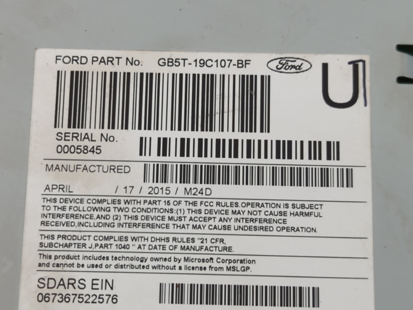 2016-2017 Ford Explorer Radio AM FM Cd Player Receiver Replacement P/N:GB5T-19C107-BF Fits Fits 2016 2017 OEM Used Auto Part