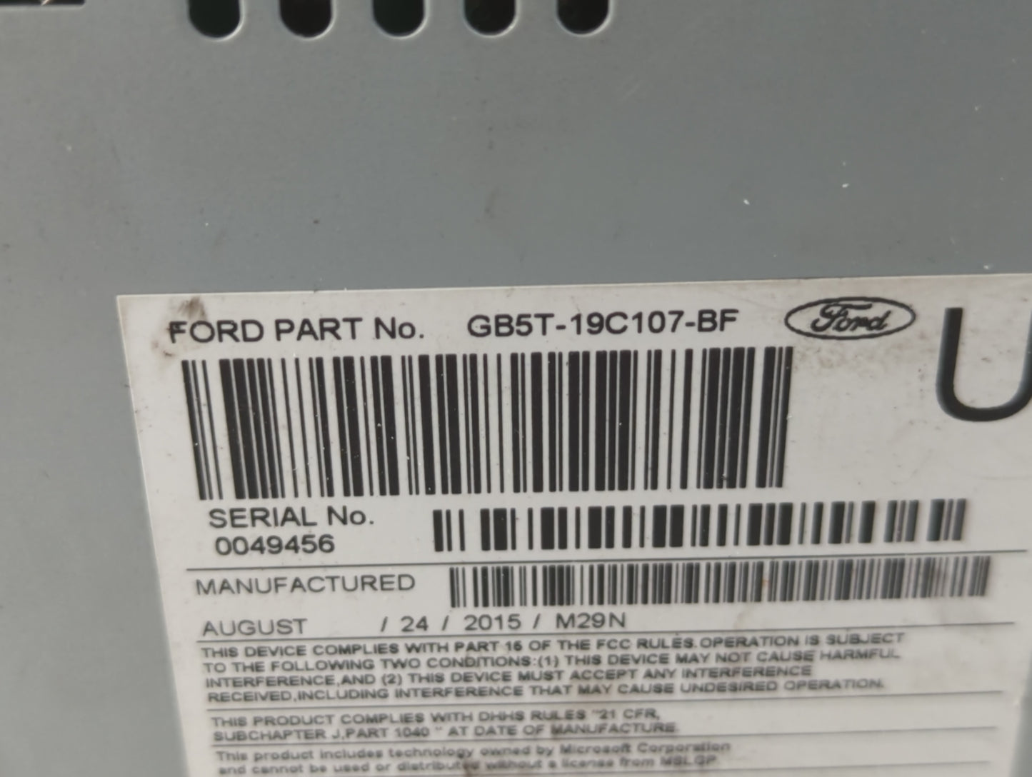 2016-2017 Ford Explorer Radio AM FM Cd Player Receiver Replacement P/N:GB5T-19C107-BF Fits Fits 2016 2017 OEM Used Auto Part