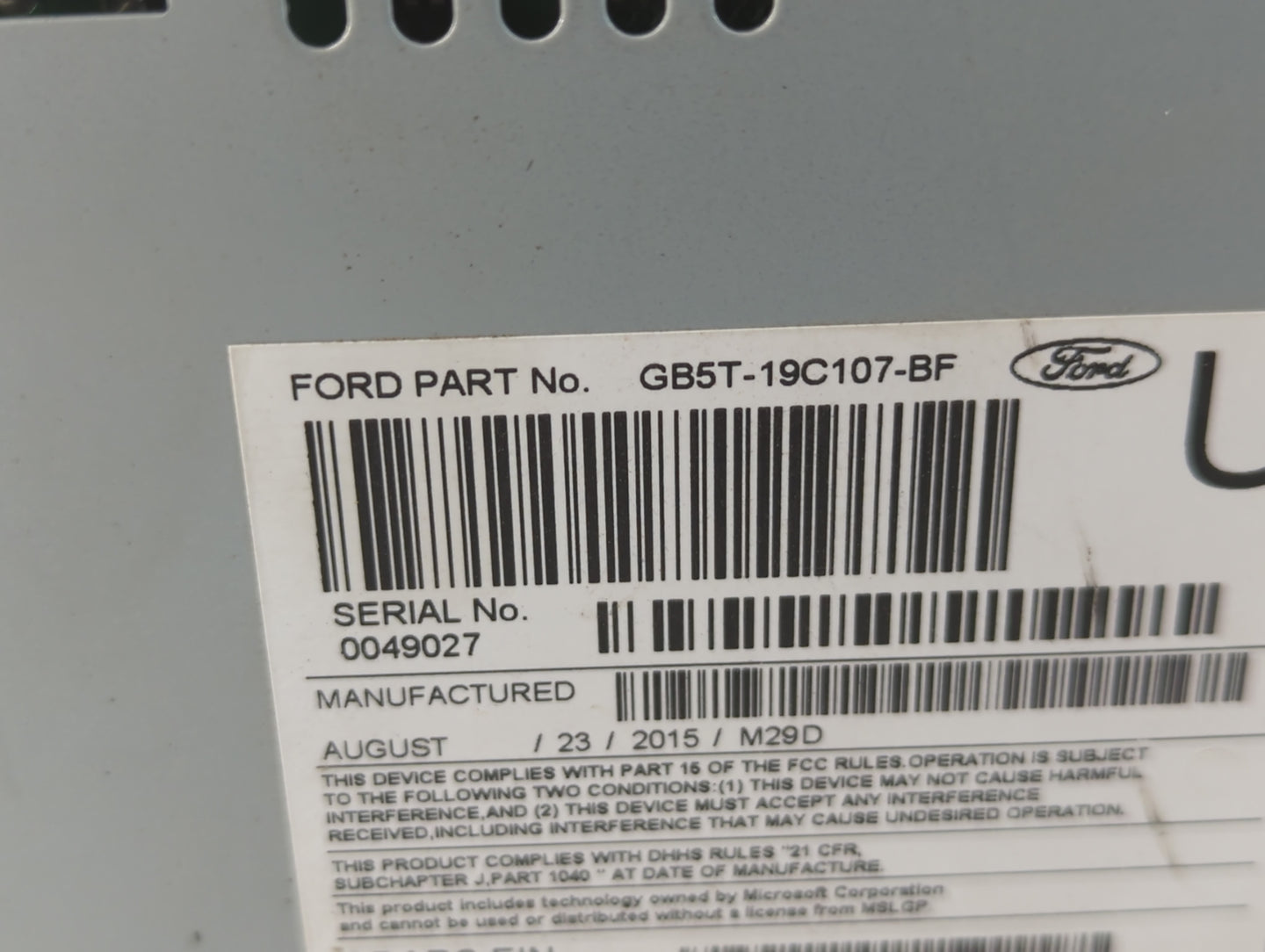 2016-2017 Ford Explorer Radio AM FM Cd Player Receiver Replacement P/N:GB5T-19C107-BF Fits Fits 2016 2017 OEM Used Auto Part