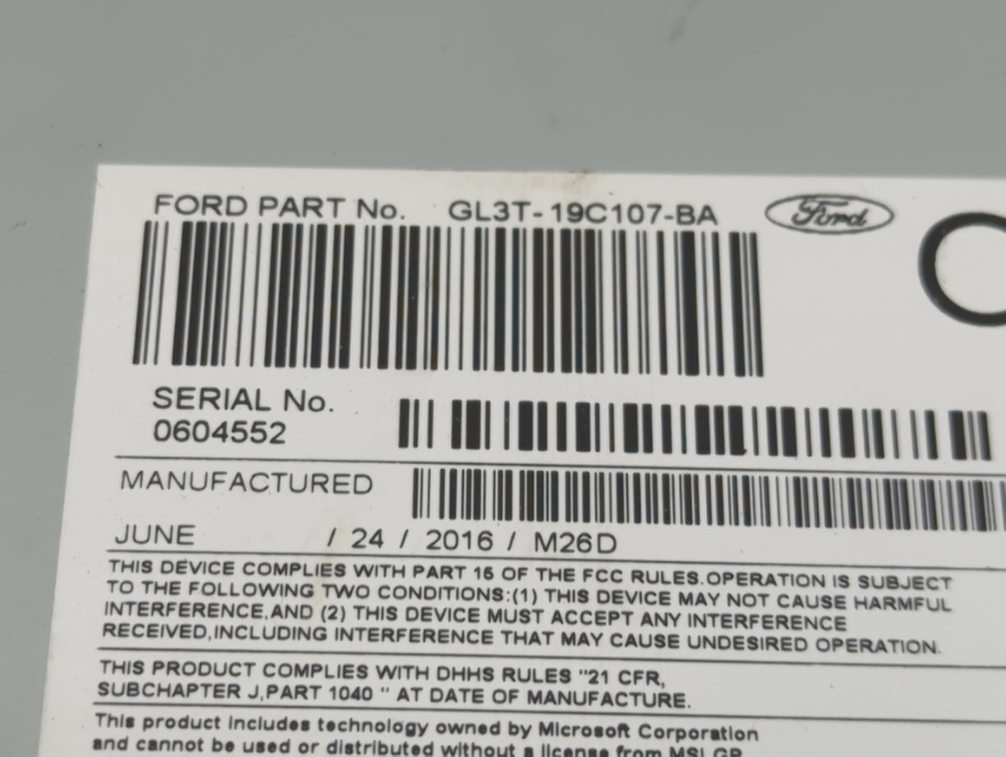 2016 Ford F-150 Radio AM FM Cd Player Receiver Replacement P/N:GL3T-19C107-BA Fits OEM Used Auto Parts - Oemusedautoparts1.c