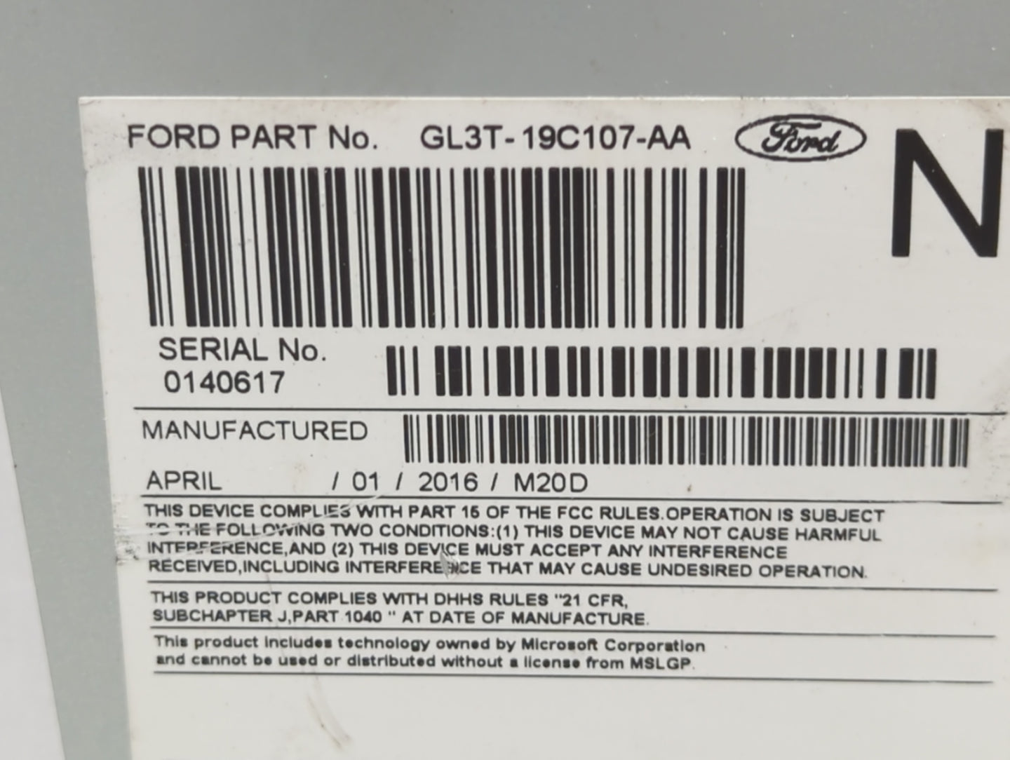 2016-2017 Ford F-150 Radio AM FM Cd Player Receiver Replacement P/N:GL3T-19C107-AA Fits Fits 2016 2017 OEM Used Auto Parts -
