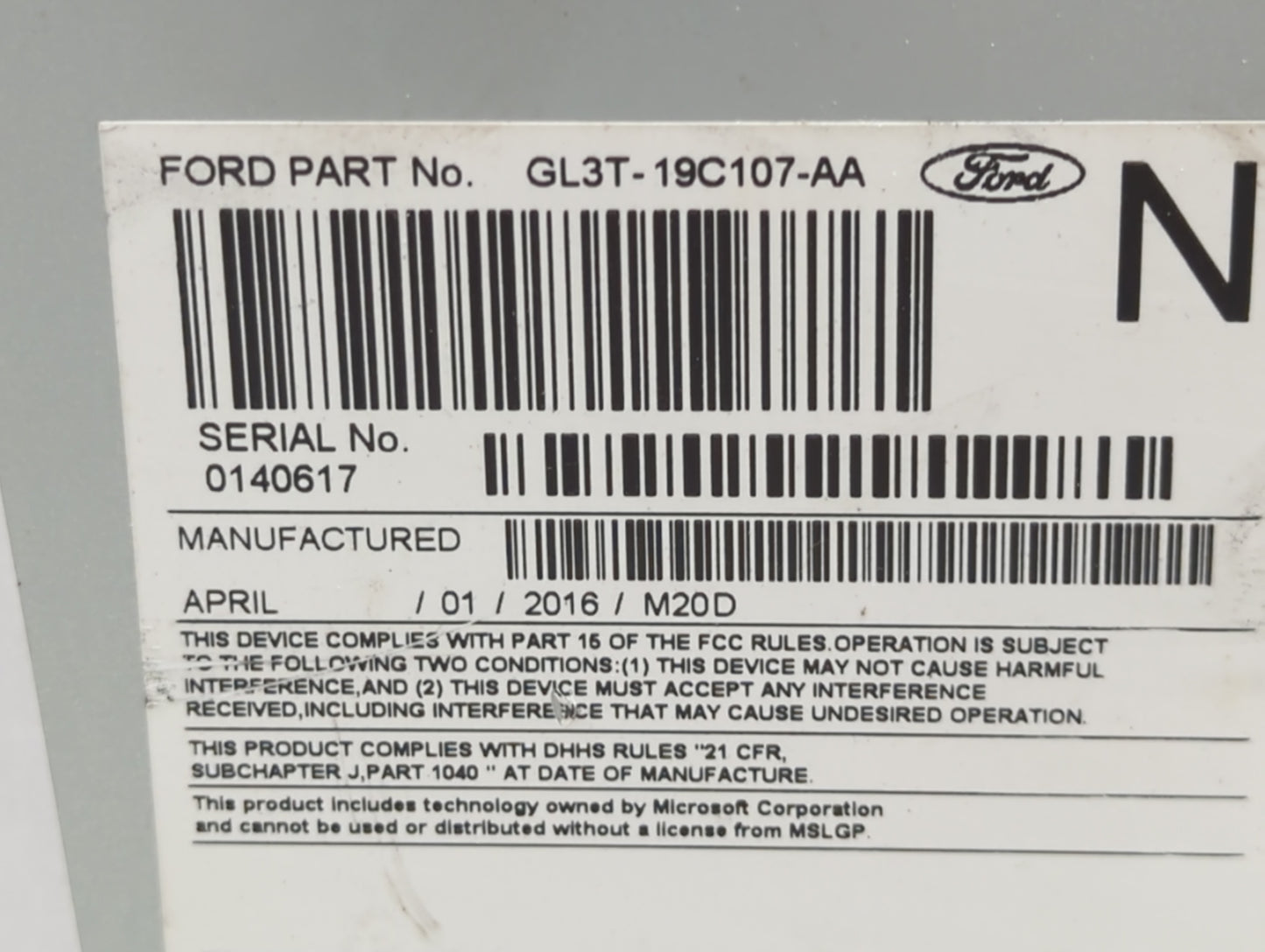 2016-2017 Ford F-150 Radio AM FM Cd Player Receiver Replacement P/N:GL3T-19C107-AA Fits Fits 2016 2017 OEM Used Auto Parts -