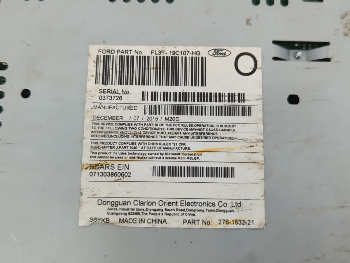 2015-2016 Ford F-150 Radio AM FM Cd Player Receiver Replacement P/N:FL3T-19C107-HG Fits Fits 2015 2016 OEM Used Auto Parts -