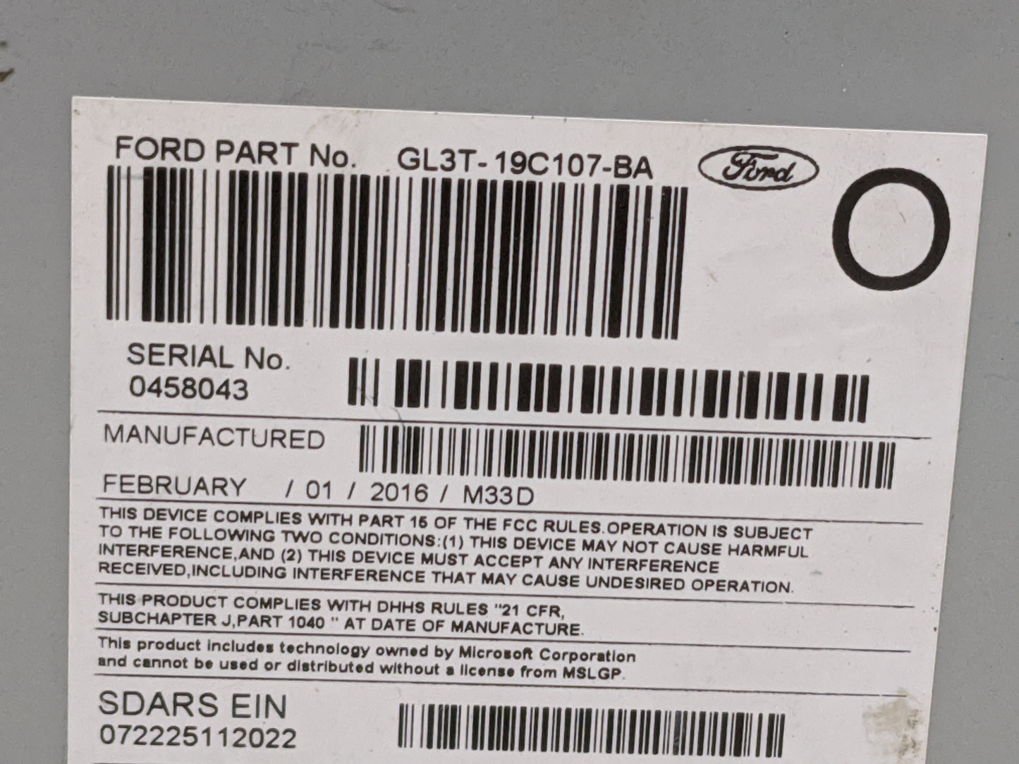 2016 Ford F150 Radio AM FM Cd Player Receiver Replacement P/N:PU-3640P-C GL3T-19C107-BA, 276-1532-81 Fits OEM Used Auto Part