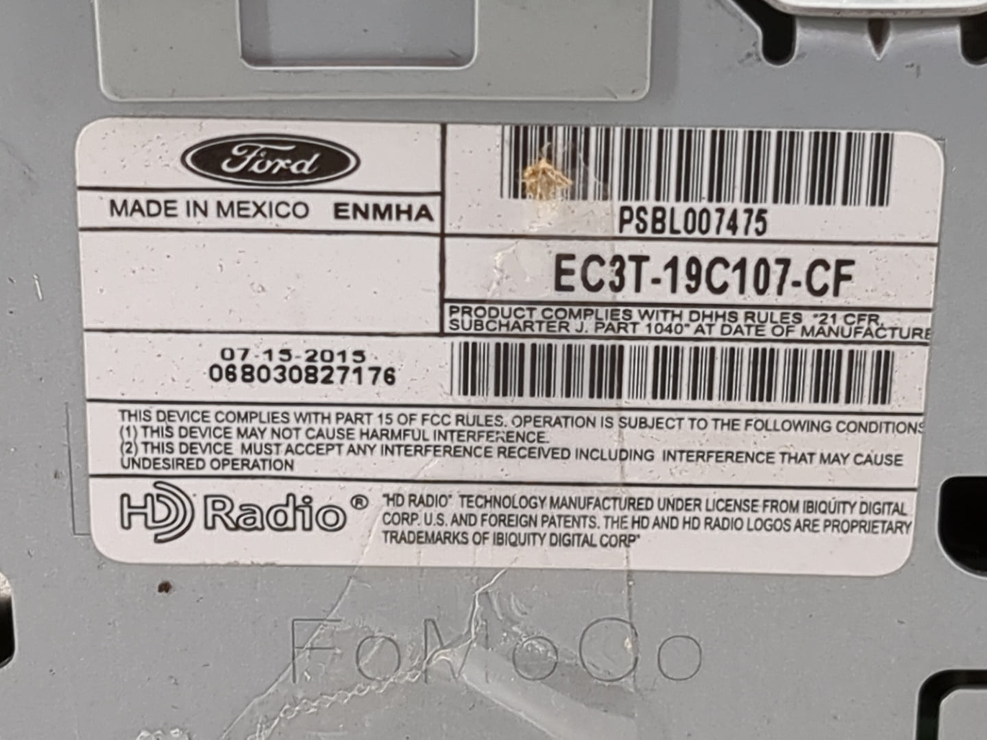 2016 Ford F250sd Radio AM FM Cd Player Receiver Replacement P/N:EC3T-19C107-CF Fits Fits 2014 2015 OEM Used Auto Parts - Oem