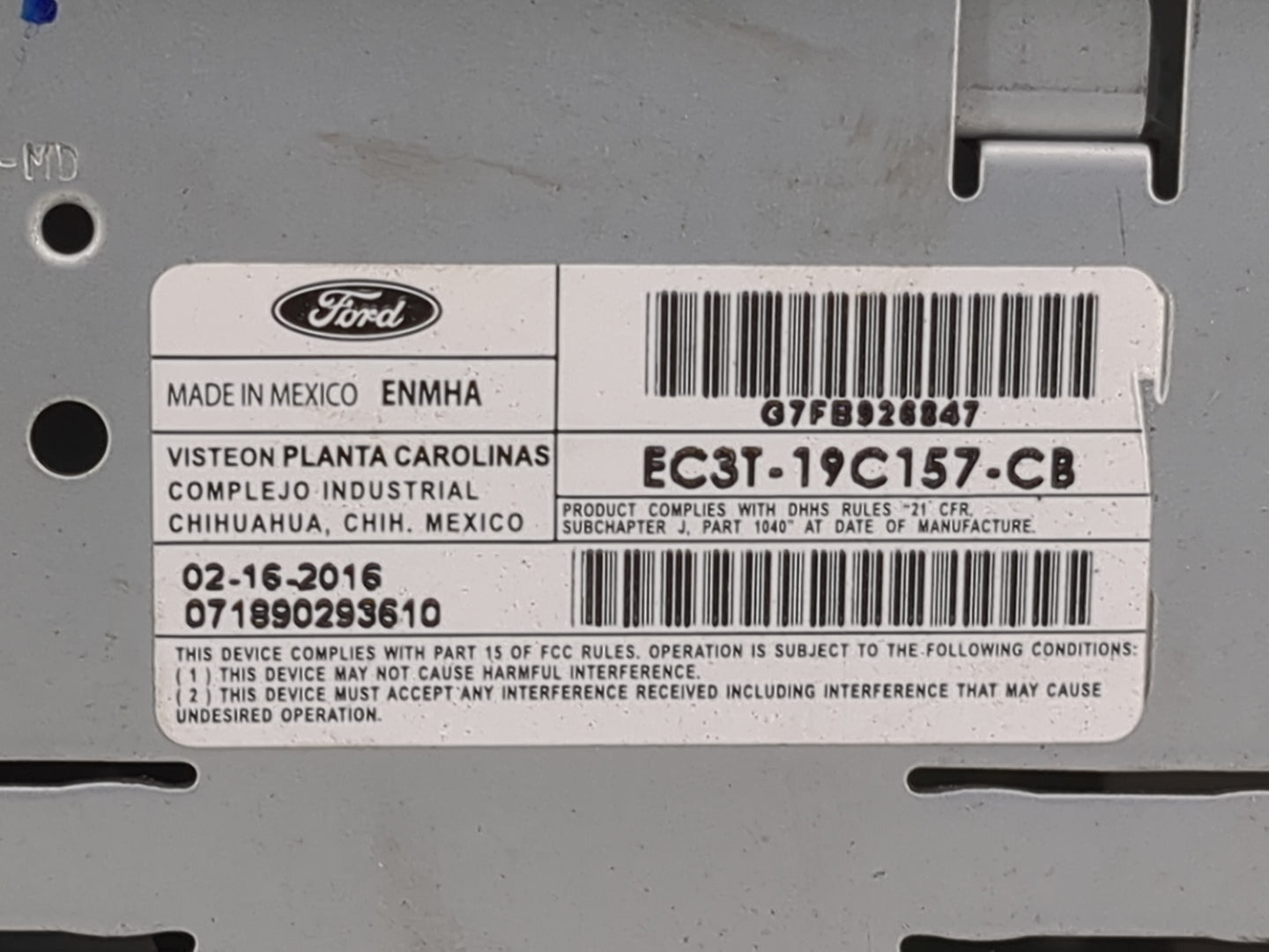 2016 Ford F250sd Radio AM FM Cd Player Receiver Replacement P/N:EC3T-19C157-CB Fits Fits 2014 2015 OEM Used Auto Parts - Oem