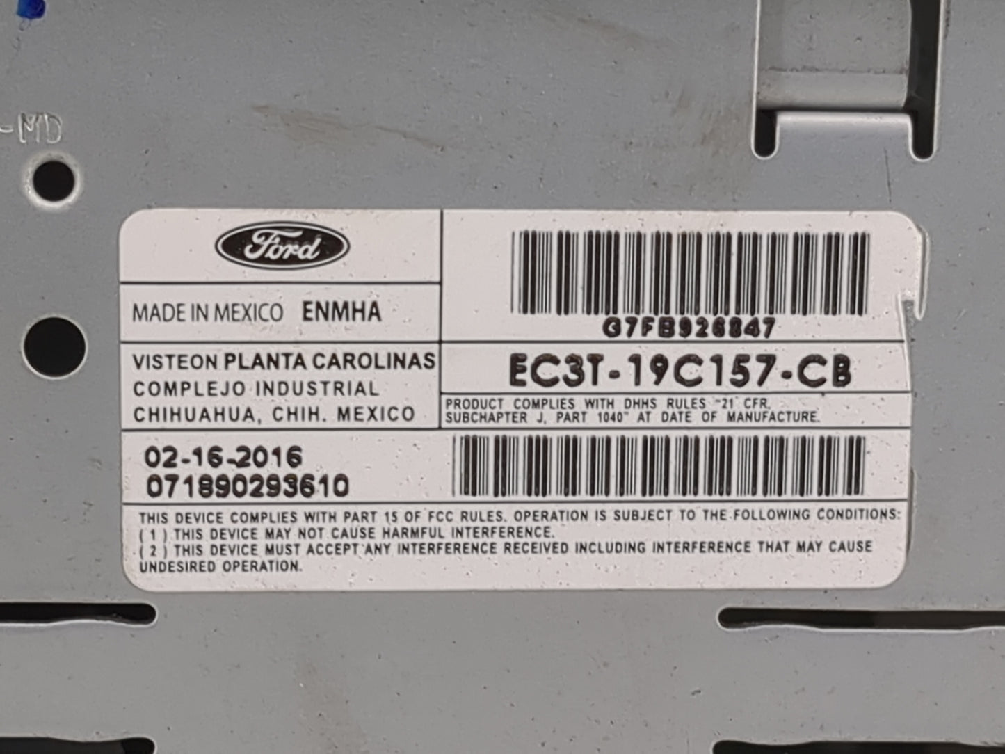2016 Ford F250sd Radio AM FM Cd Player Receiver Replacement P/N:EC3T-19C157-CB Fits Fits 2014 2015 OEM Used Auto Parts - Oem