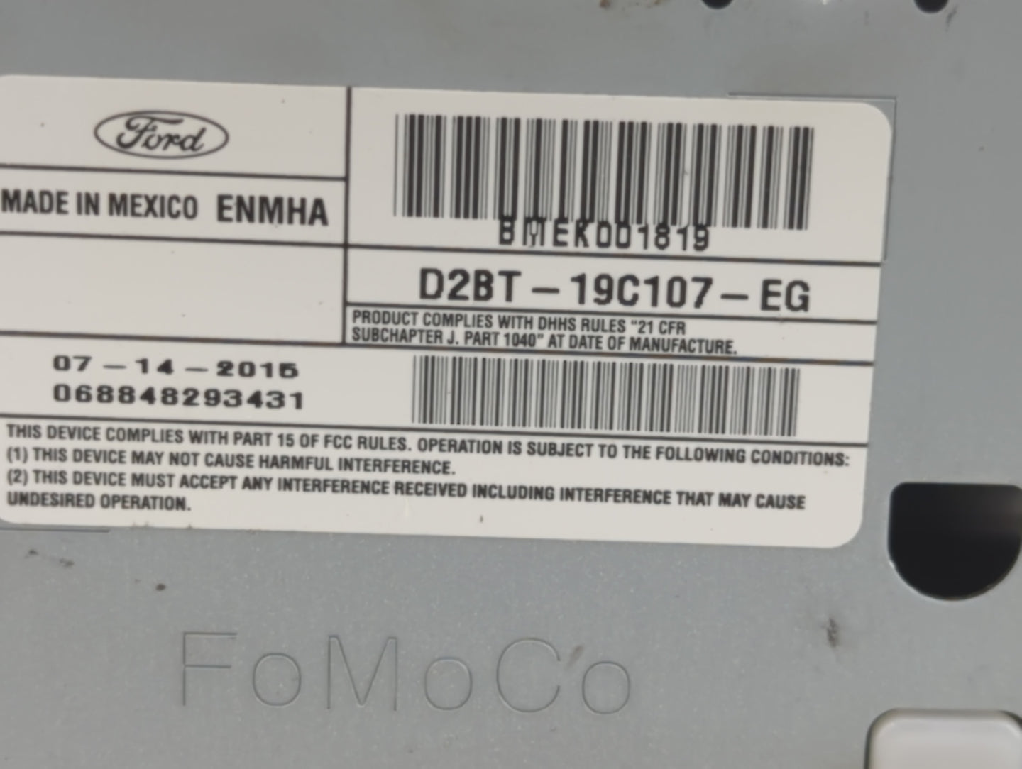 2016 Ford Fiesta Radio AM FM Cd Player Receiver Replacement P/N:D2BT-19C107-EG Fits OEM Used Auto Parts - Oemusedautoparts1.