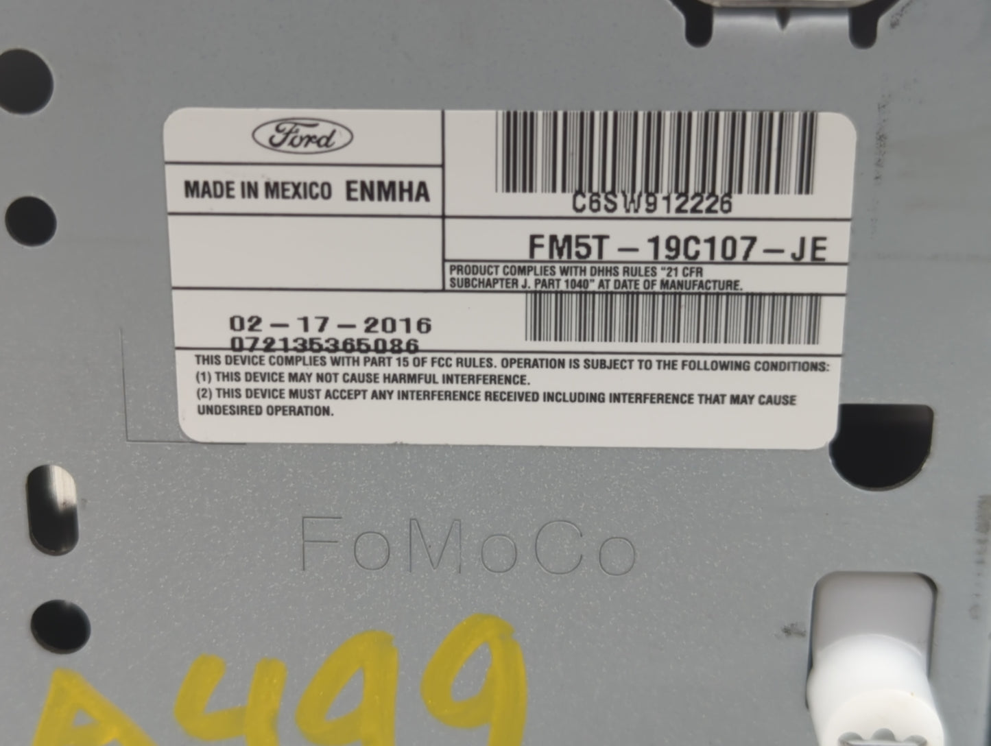 2016 Ford Focus Radio AM FM Cd Player Receiver Replacement P/N:FM5T-19C107-JE Fits OEM Used Auto Parts - Oemusedautoparts1.c