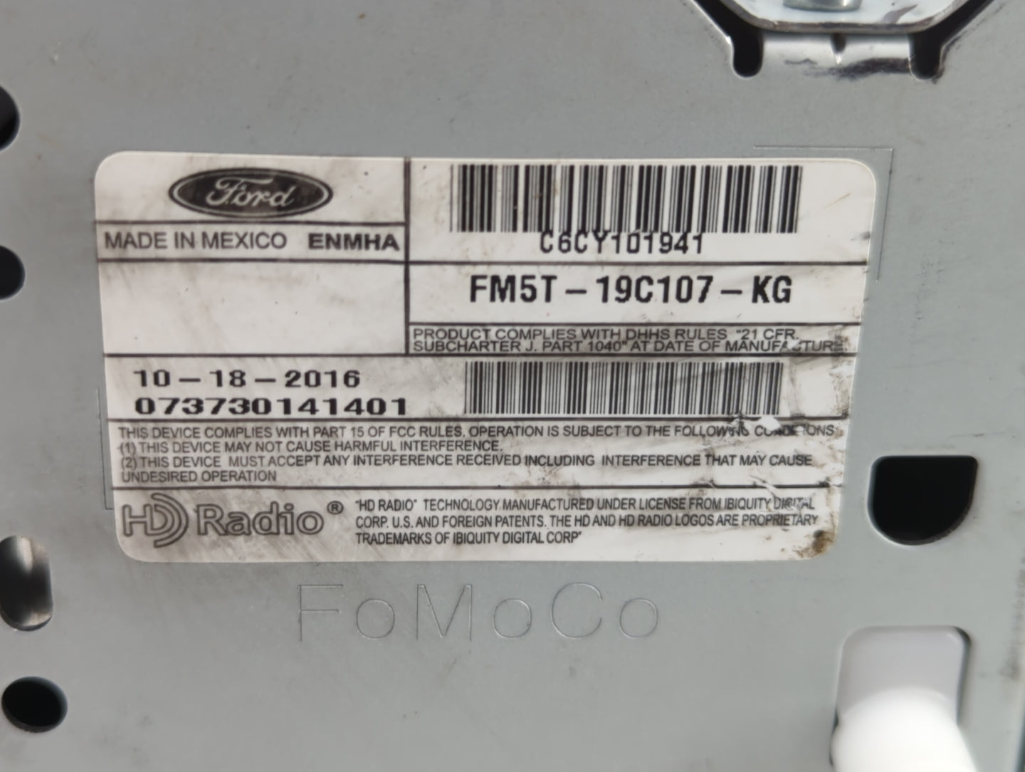 2016 Ford Focus Radio AM FM Cd Player Receiver Replacement P/N:FM5T-19C107-KG Fits OEM Used Auto Parts - Oemusedautoparts1.c