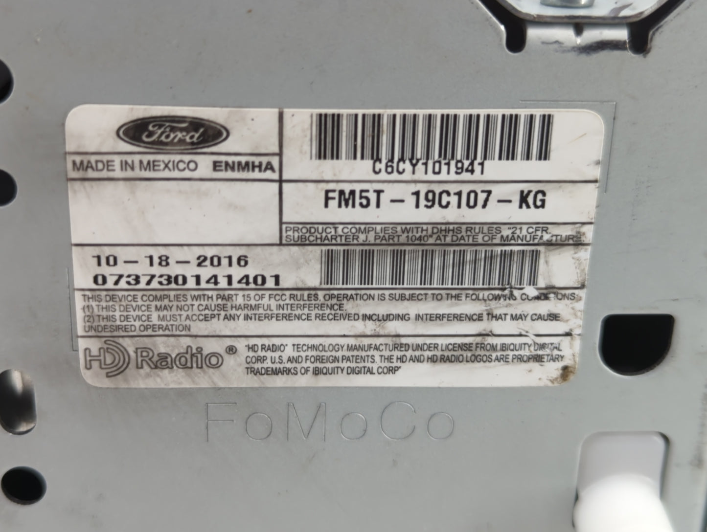 2016 Ford Focus Radio AM FM Cd Player Receiver Replacement P/N:FM5T-19C107-KG Fits OEM Used Auto Parts - Oemusedautoparts1.c