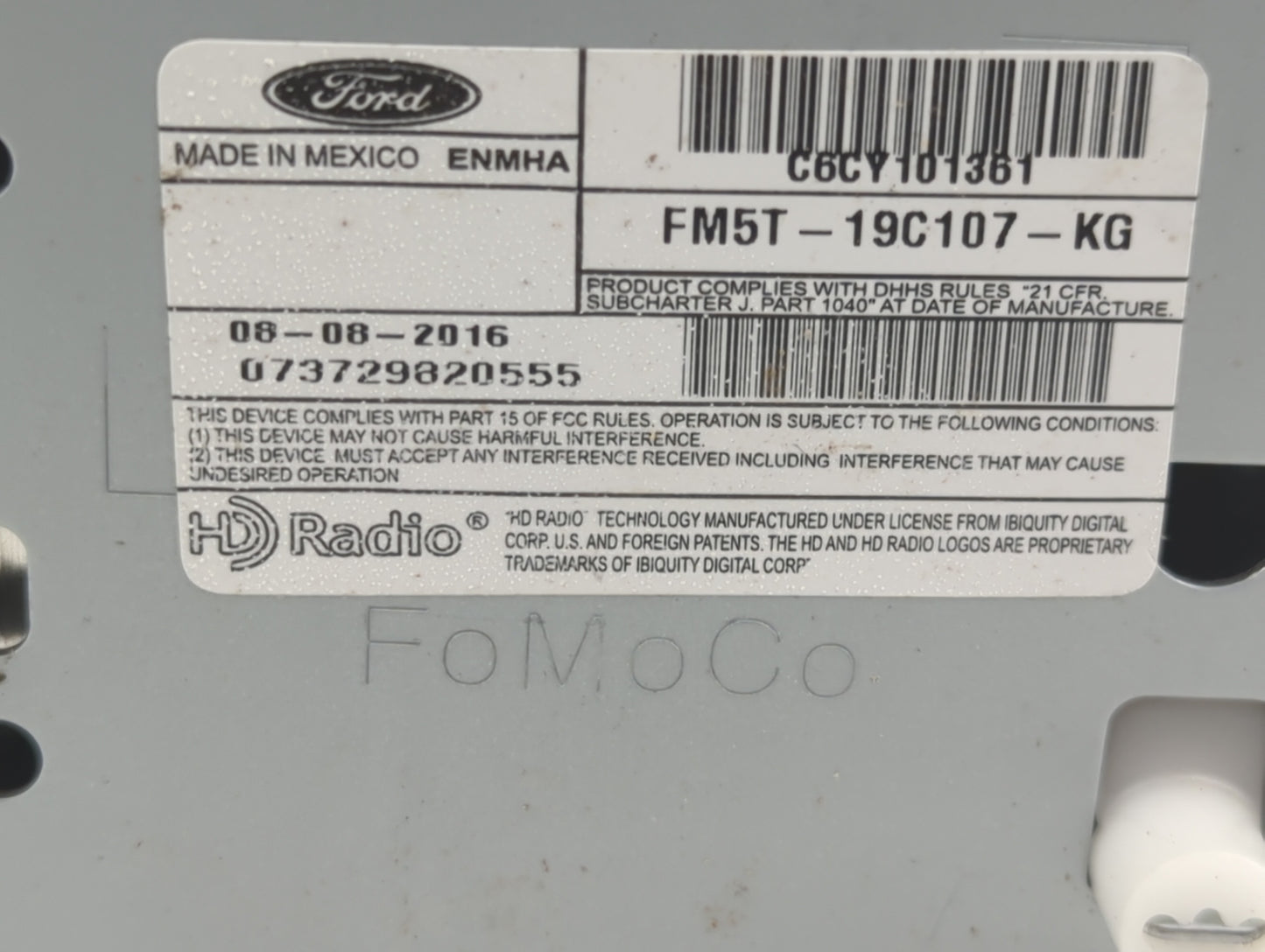 2016-2018 Ford Focus Radio AM FM Cd Player Receiver Replacement P/N:FM5T-19C107-KG Fits Fits 2016 2017 2018 OEM Used Auto Pa
