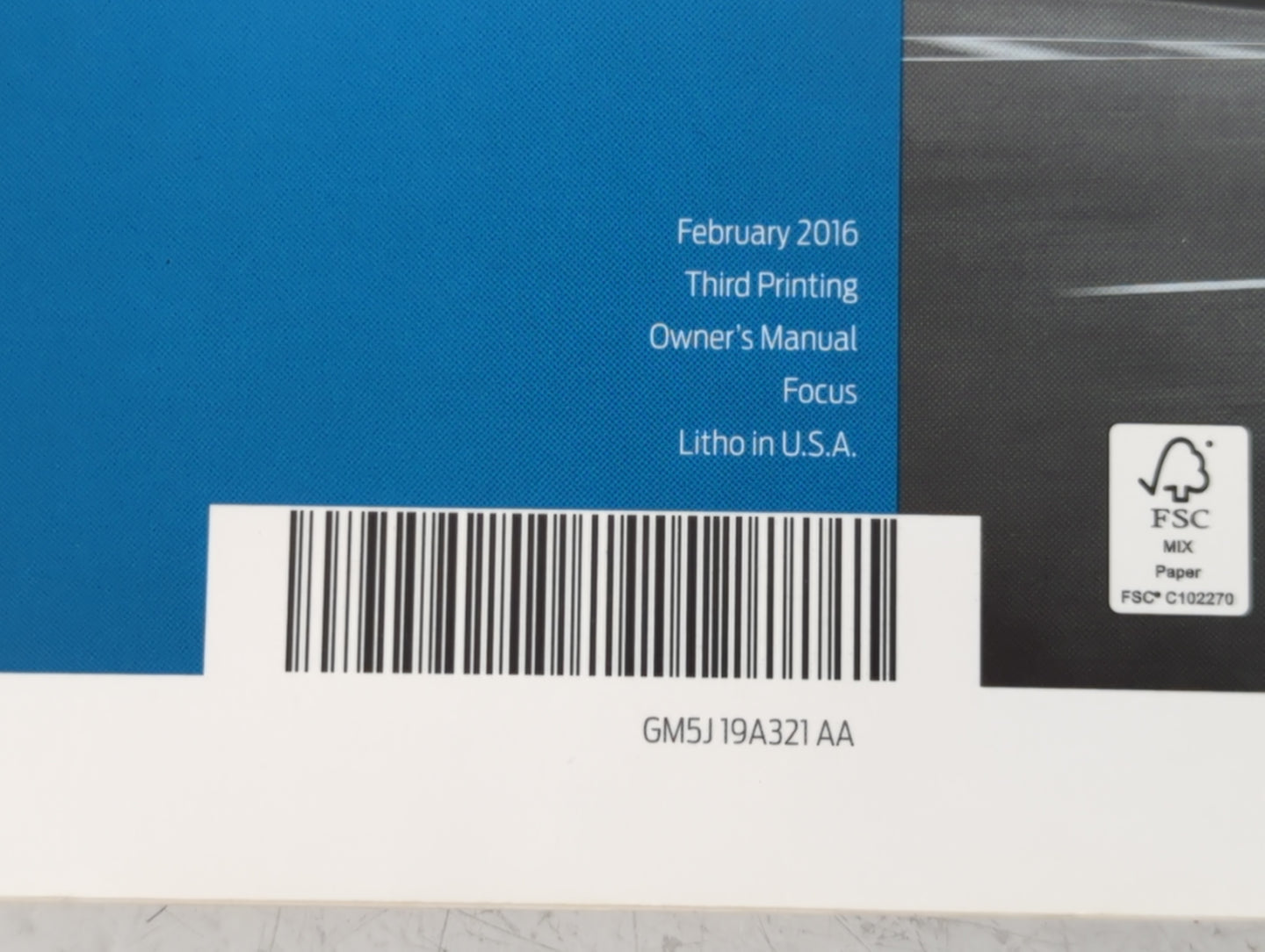 2016 Ford Focus Owners Manual Book Guide P/N:GM5J 19A321 AA OEM Used Auto Parts - Oemusedautoparts1.com