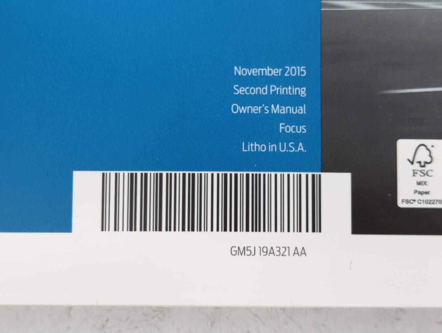 2016 Ford Focus Owners Manual Book Guide P/N:GM5J 19A321 AA OEM Used Auto Parts - Oemusedautoparts1.com