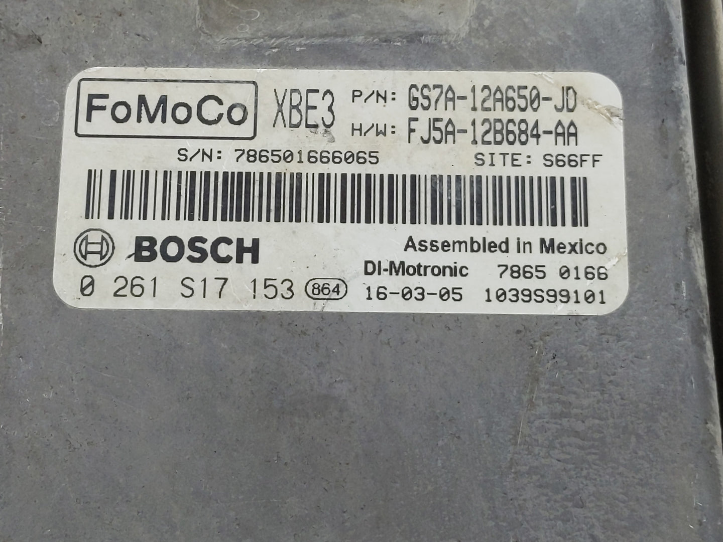 2016 Ford Fusion PCM Engine Control Computer ECU ECM PCU OEM P/N:0 261 S17 153 GS7A-12A650-JD Fits OEM Used Auto Parts - Oem