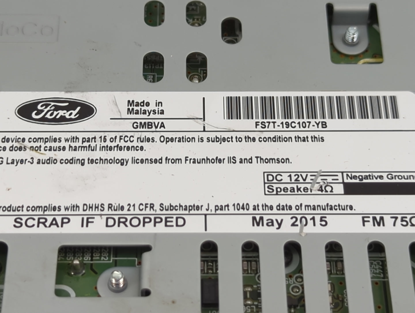 2016 Ford Fusion Radio AM FM Cd Player Receiver Replacement P/N:FS7T-19C107-YB Fits OEM Used Auto Parts - Oemusedautoparts1.