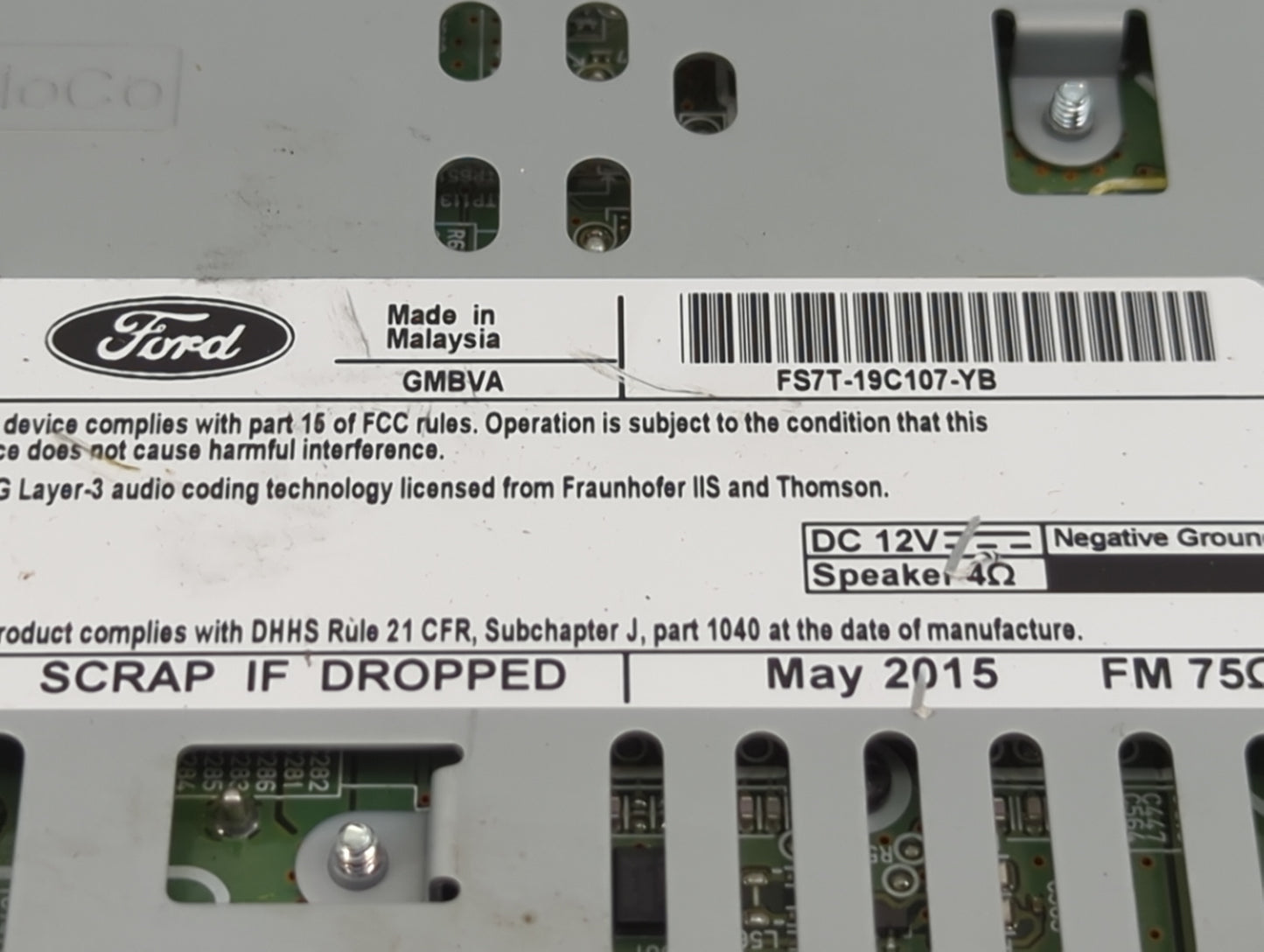 2016 Ford Fusion Radio AM FM Cd Player Receiver Replacement P/N:FS7T-19C107-YB Fits OEM Used Auto Parts - Oemusedautoparts1.