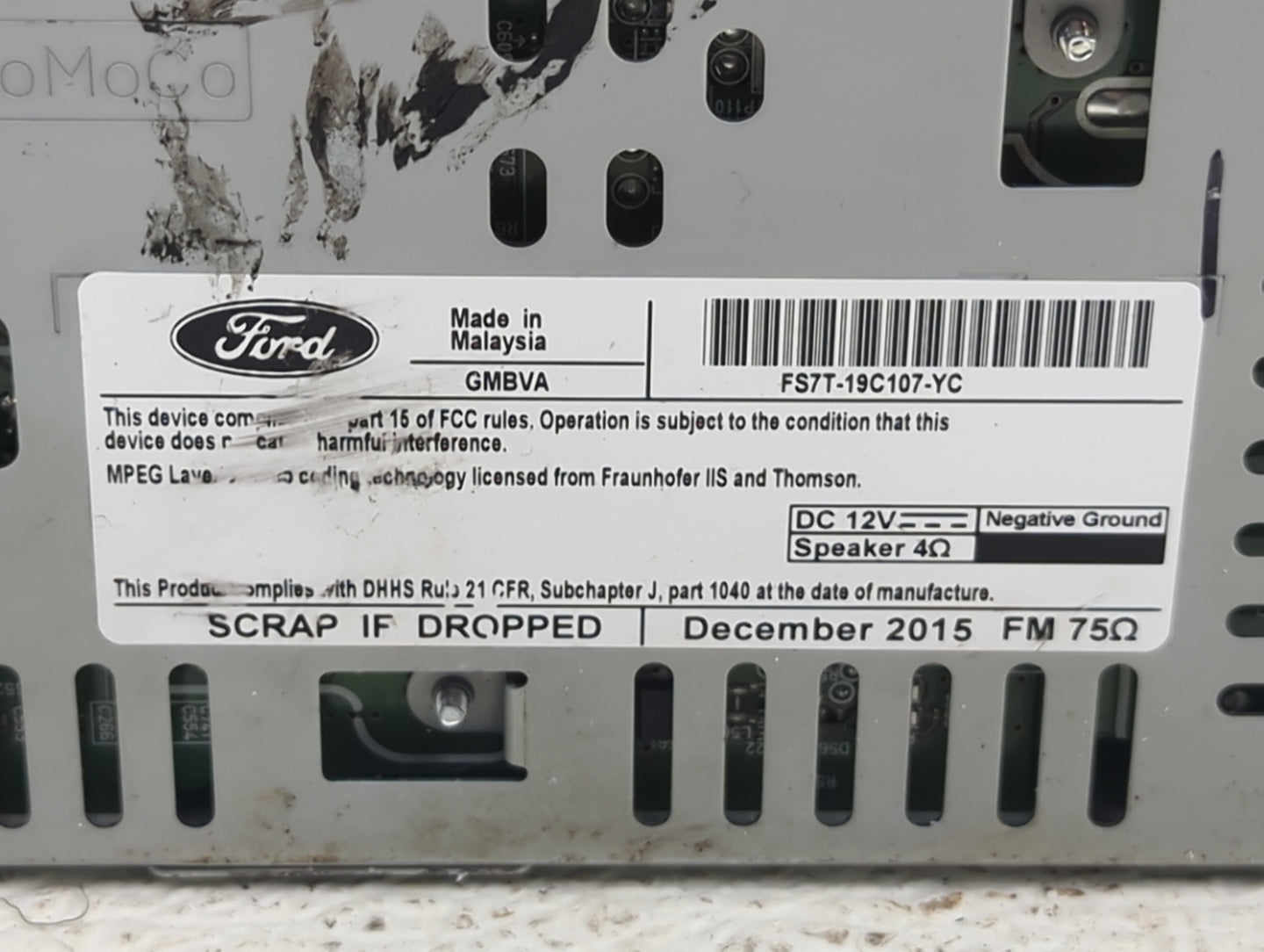2016 Ford Fusion Radio AM FM Cd Player Receiver Replacement P/N:FS7T-19C107-YC Fits OEM Used Auto Parts - Oemusedautoparts1.