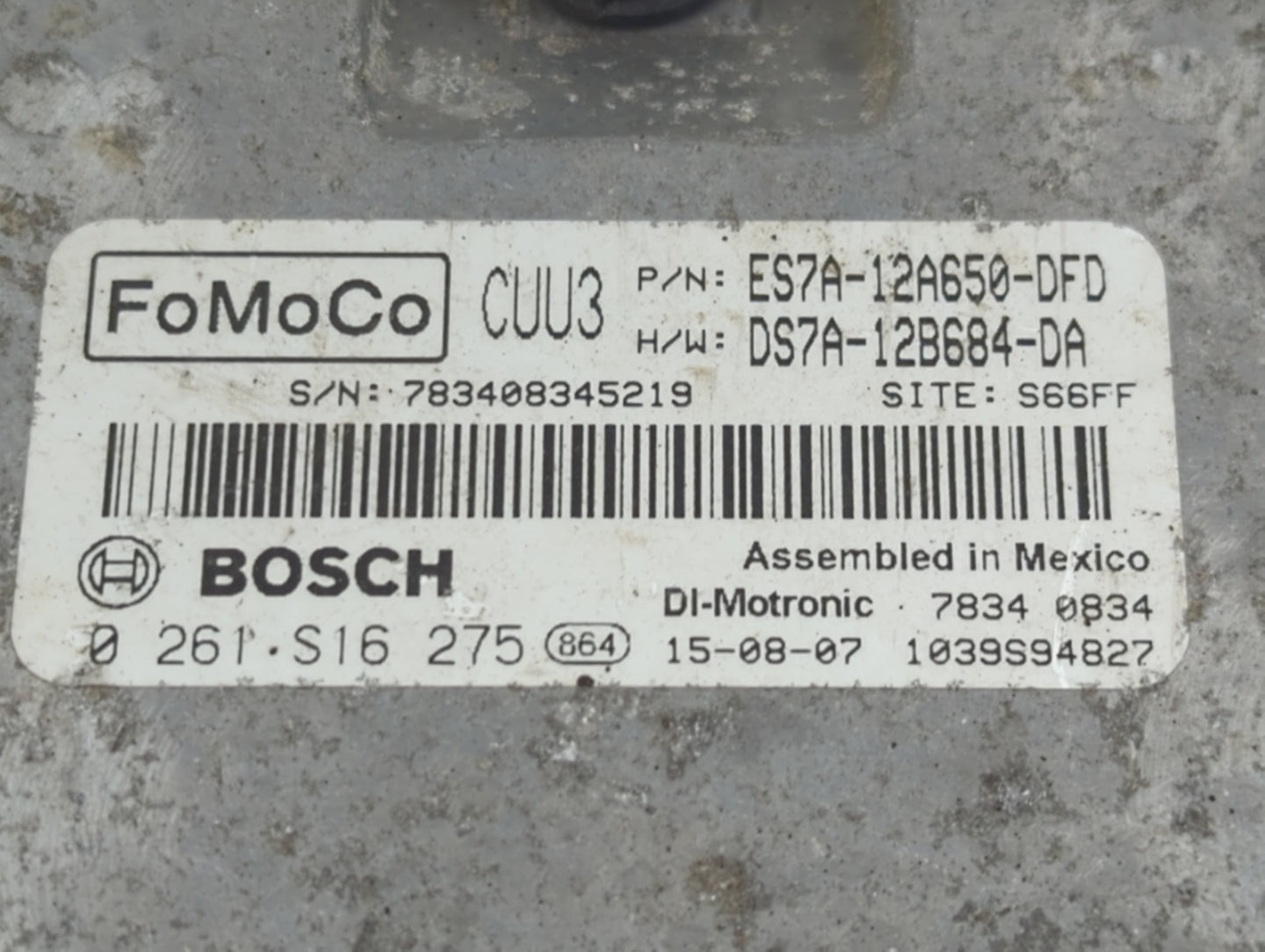 2014-2016 Ford Fusion PCM Engine Control Computer ECU ECM PCU OEM P/N:ES7A-12A650-DFD 0 261 S16 275 Fits Fits 2014 2015 2016
