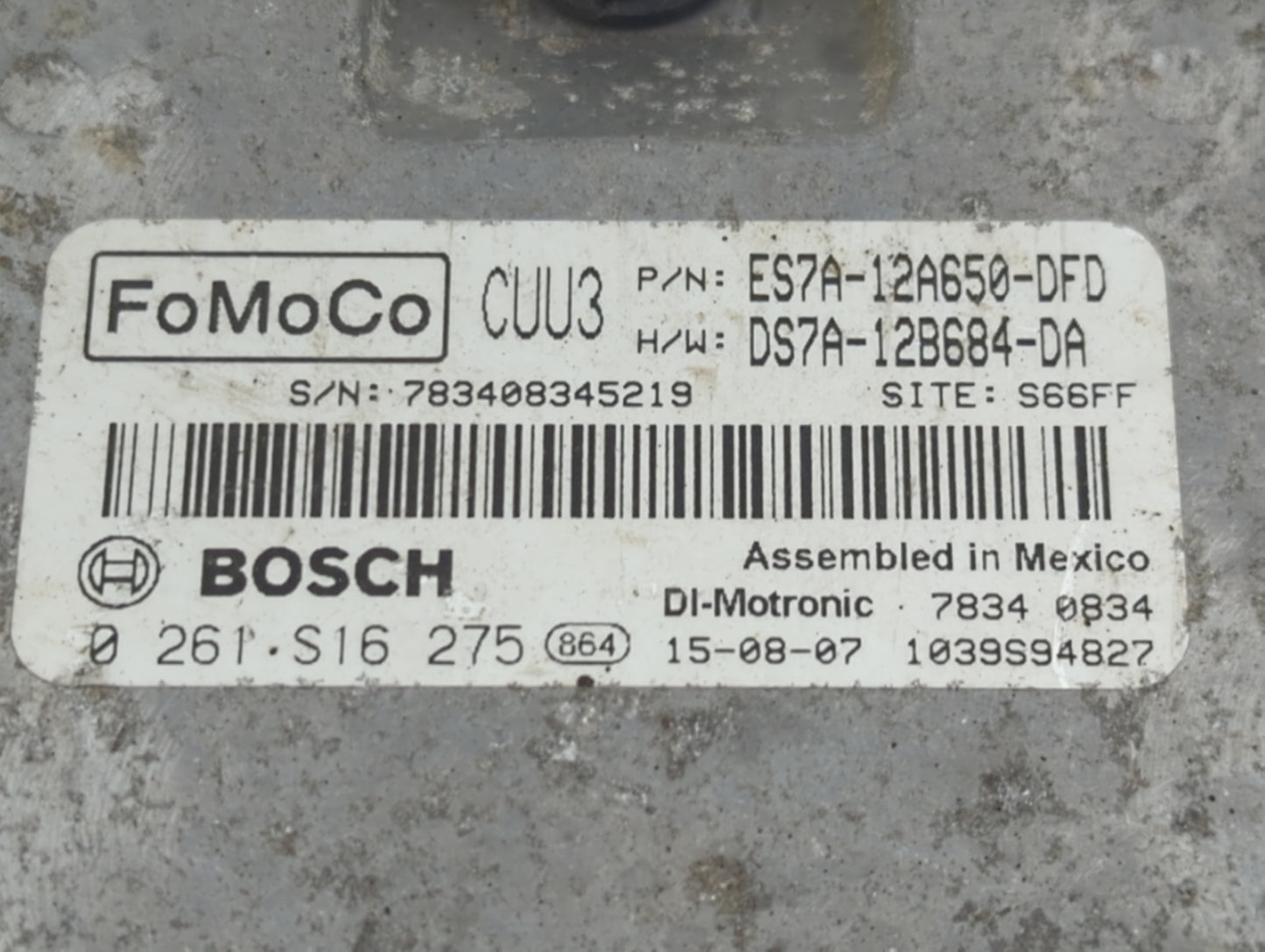 2014-2016 Ford Fusion PCM Engine Control Computer ECU ECM PCU OEM P/N:ES7A-12A650-DFD 0 261 S16 275 Fits Fits 2014 2015 2016