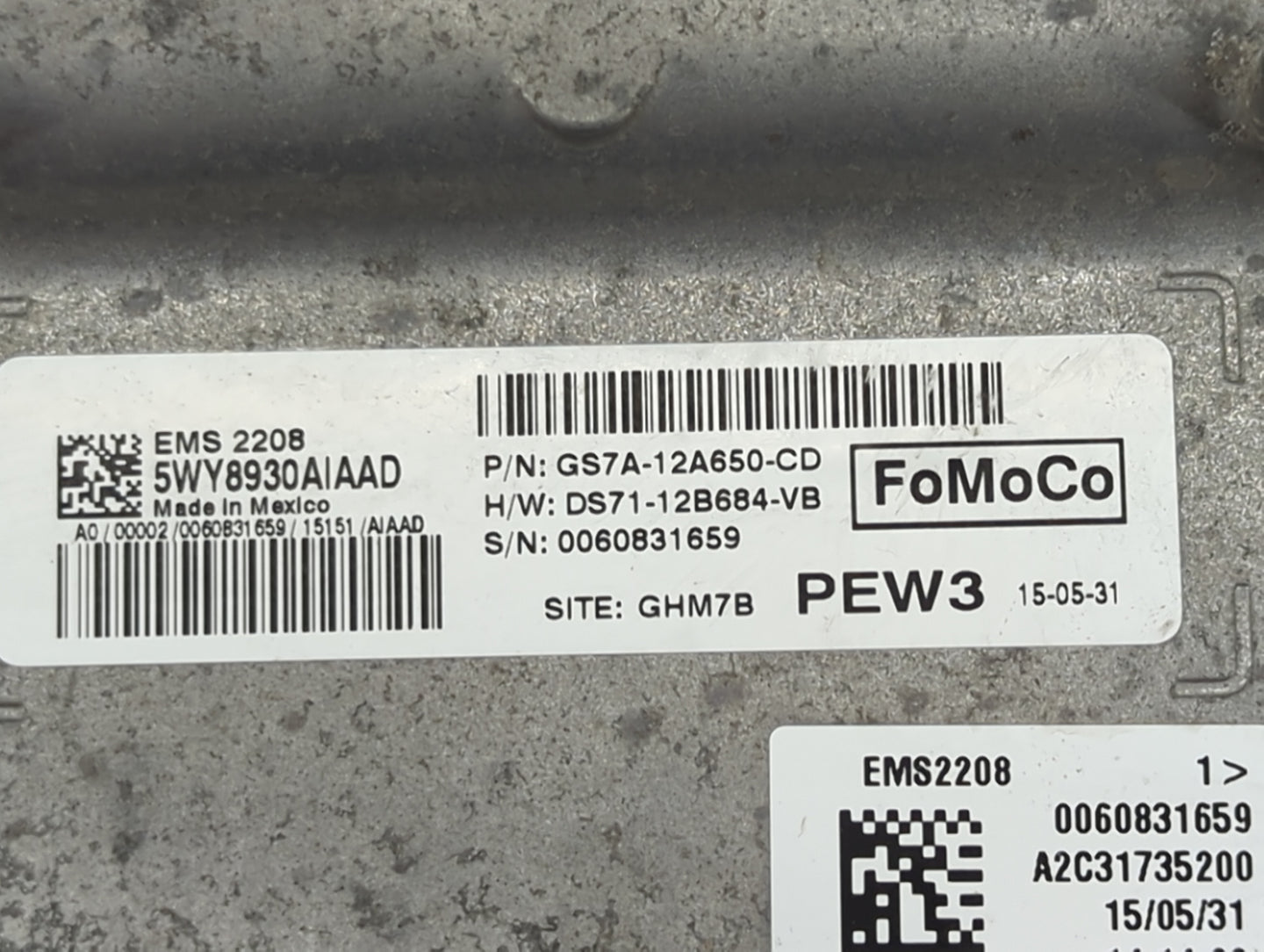 2014-2016 Ford Fusion PCM Engine Control Computer ECU ECM PCU OEM P/N:GS7A-12A650-CD Fits Fits 2014 2015 2016 OEM Used Auto 