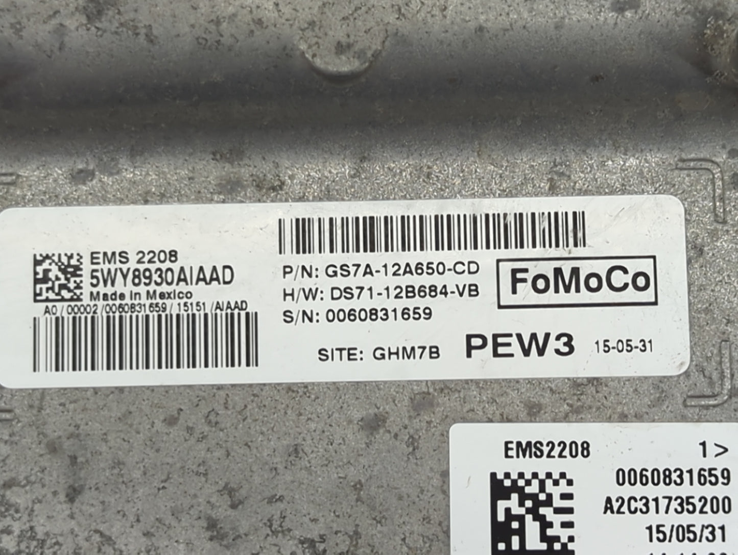 2014-2016 Ford Fusion PCM Engine Control Computer ECU ECM PCU OEM P/N:GS7A-12A650-CD Fits Fits 2014 2015 2016 OEM Used Auto 