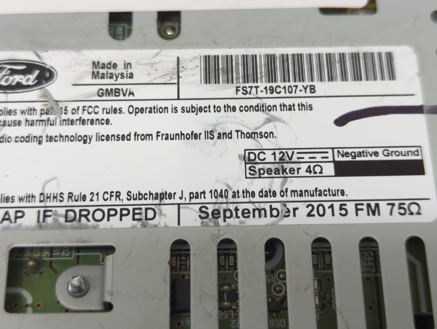 2016-2017 Ford Fusion Radio AM FM Cd Player Receiver Replacement P/N:FS7T-19C107-YB GMBVA Fits Fits 2016 2017 OEM Used Auto 