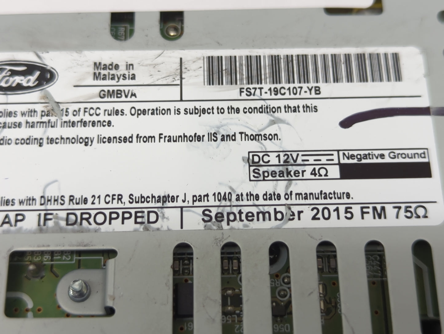2016-2017 Ford Fusion Radio AM FM Cd Player Receiver Replacement P/N:FS7T-19C107-YB GMBVA Fits Fits 2016 2017 OEM Used Auto 