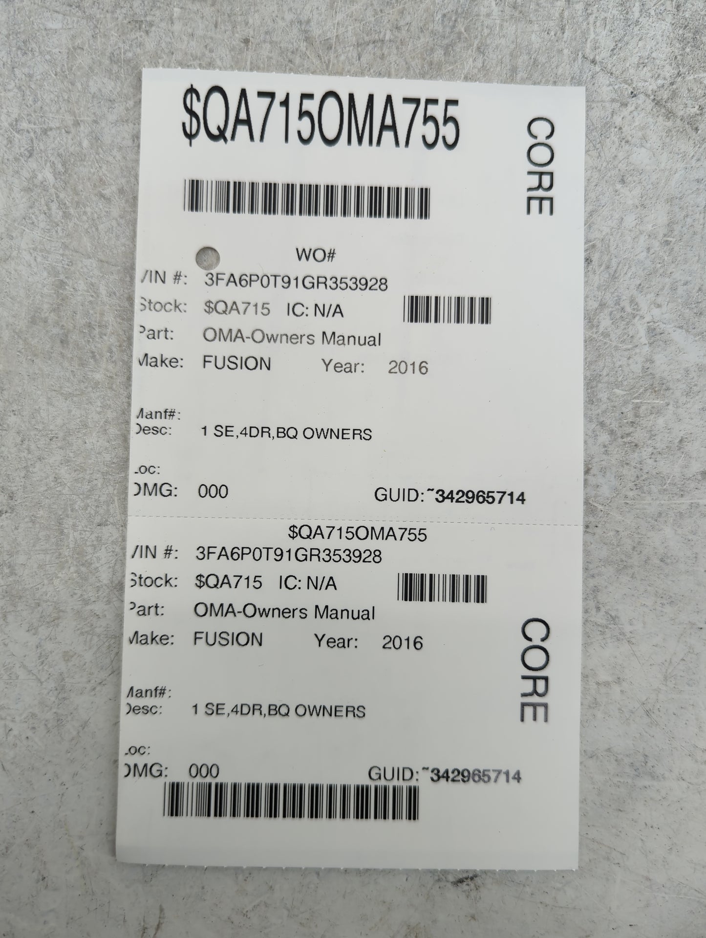 2016 Ford Fusion Owners Manual Book Guide P/N:GE5J19A321AA OEM Used Auto Parts - Oemusedautoparts1.com