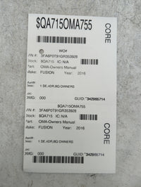 2016 Ford Fusion Owners Manual Book Guide P/N:GE5J19A321AA OEM Used Auto Parts - Oemusedautoparts1.com