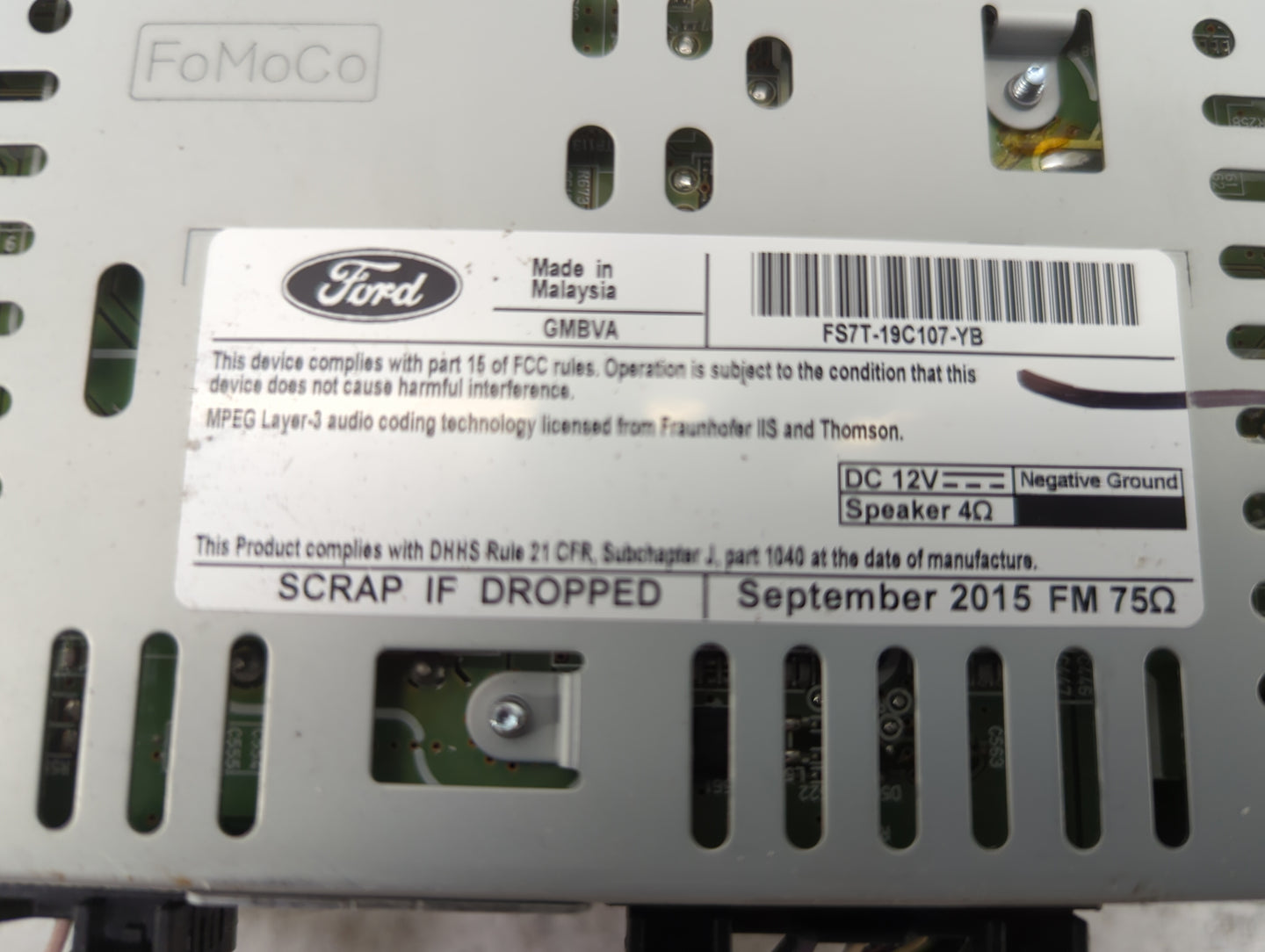 2016 Ford Fusion Radio AM FM Cd Player Receiver Replacement P/N:FS7T-19C107-YB CQ-C31SN0AMA Fits OEM Used Auto Parts - Oemus
