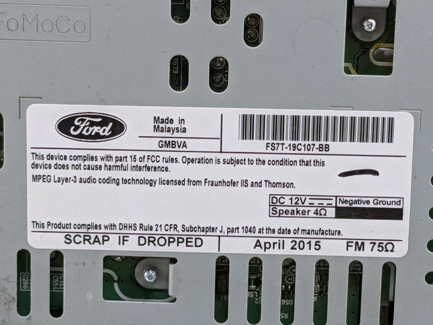 2015-2016 Ford Fusion Radio AM FM Cd Player Receiver Replacement P/N:FS7T-19C107-BB Fits Fits 2015 2016 OEM Used Auto Parts 