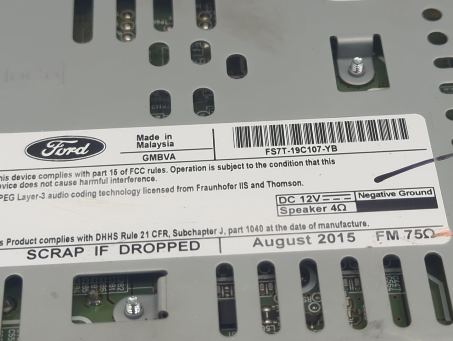2016 Ford Fusion Radio AM FM Cd Player Receiver Replacement P/N:FS7T-19C107-YB Fits OEM Used Auto Parts - Oemusedautoparts1.