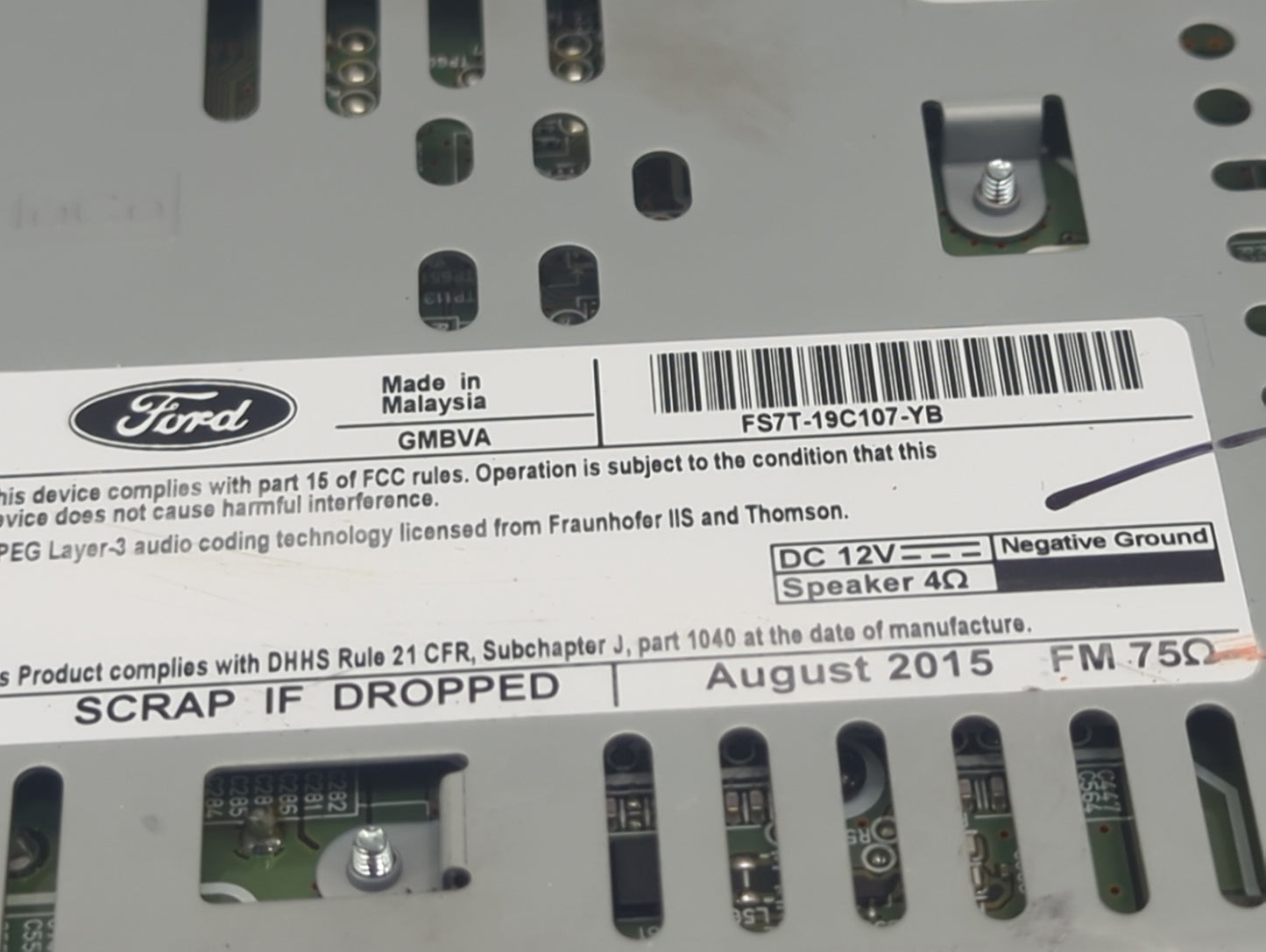 2016 Ford Fusion Radio AM FM Cd Player Receiver Replacement P/N:FS7T-19C107-YB Fits OEM Used Auto Parts - Oemusedautoparts1.