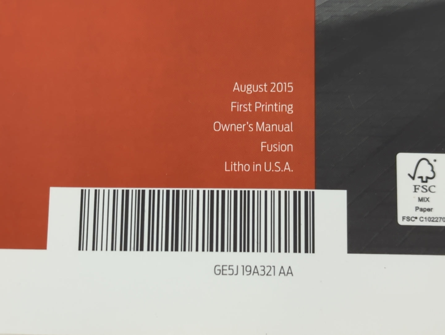 2016 Ford Fusion Owners Manual Book Guide P/N:GE5J 19A321 AA OEM Used Auto Parts - Oemusedautoparts1.com