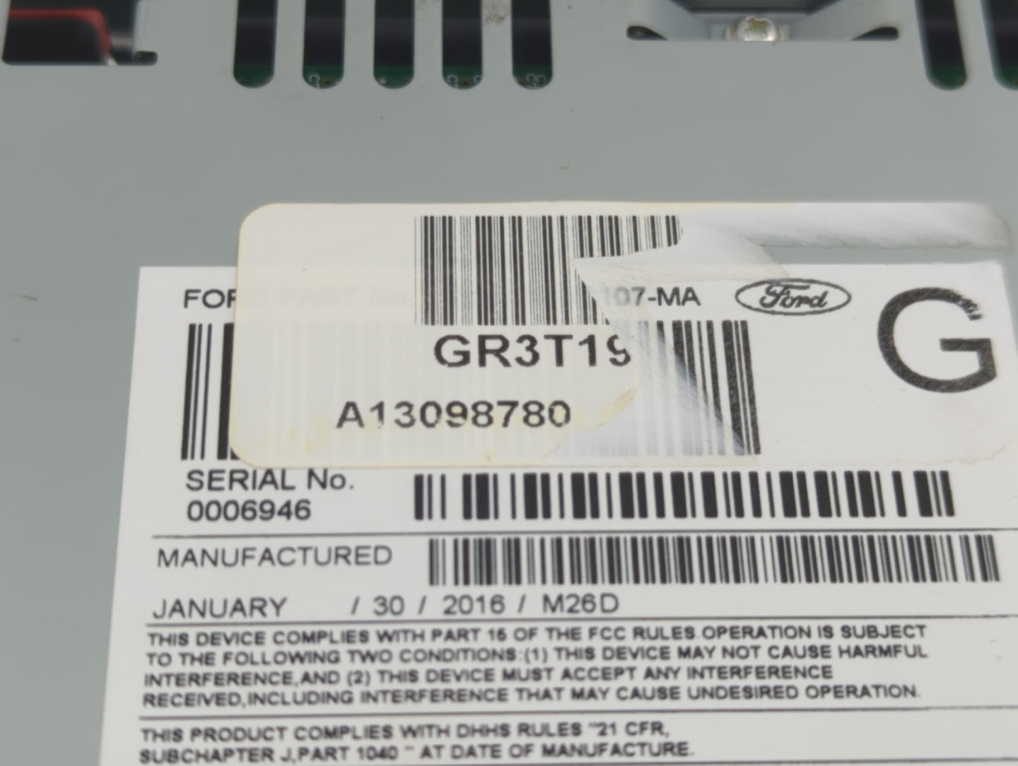 2016 Ford Mustang Radio AM FM Cd Player Receiver Replacement P/N:GR3T-19107-MA Fits OEM Used Auto Parts - Oemusedautoparts1.